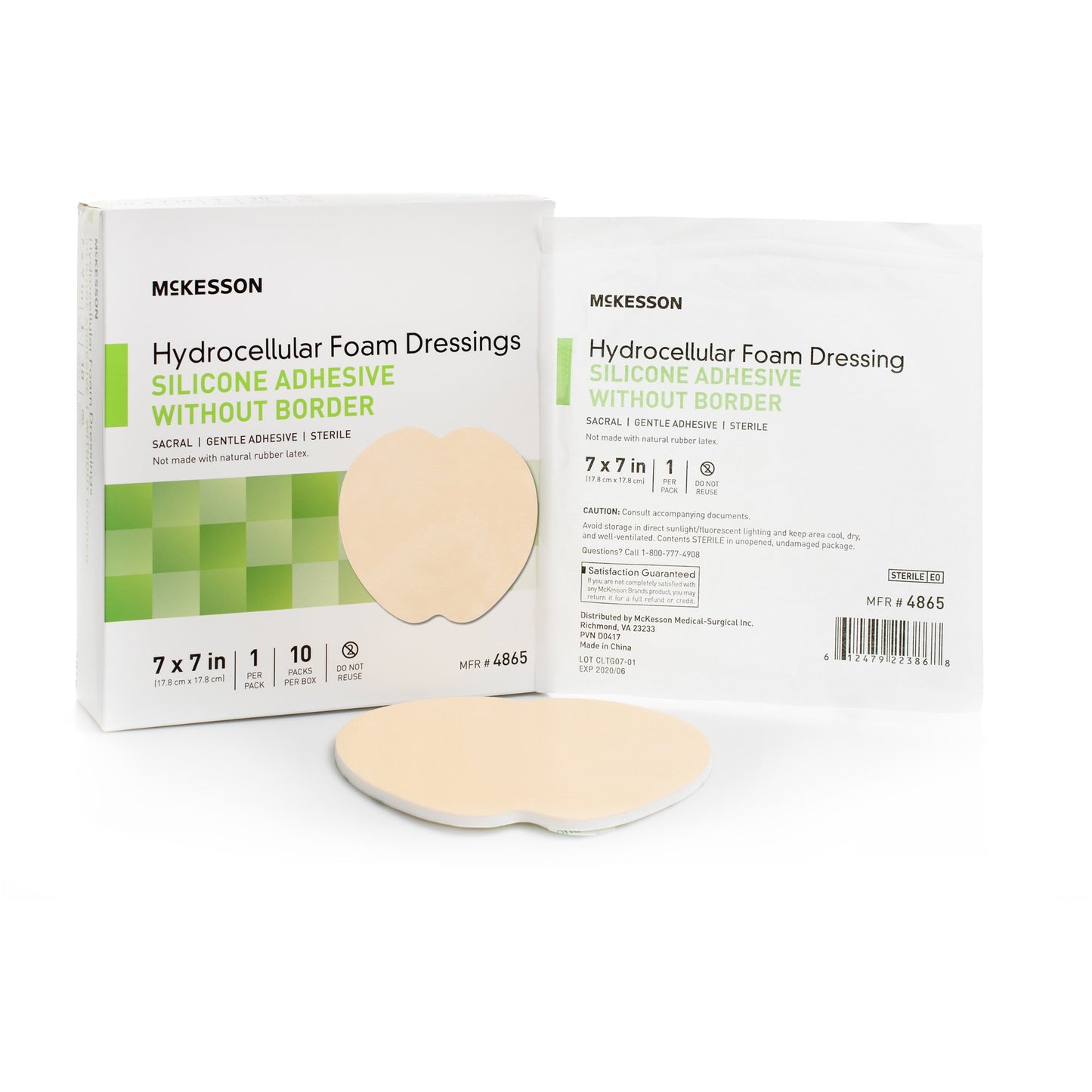 McKesson Hydrocellular Foam Dressing, Silicone Adhesive, w/o Border, 7 x 7 Inch