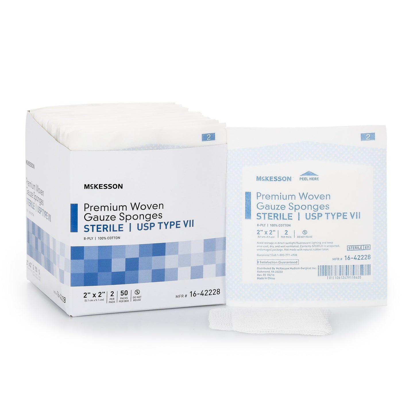 McKesson Sterile USP Type VII Gauze Sponge, 2 x 2 Inch, 8-Ply