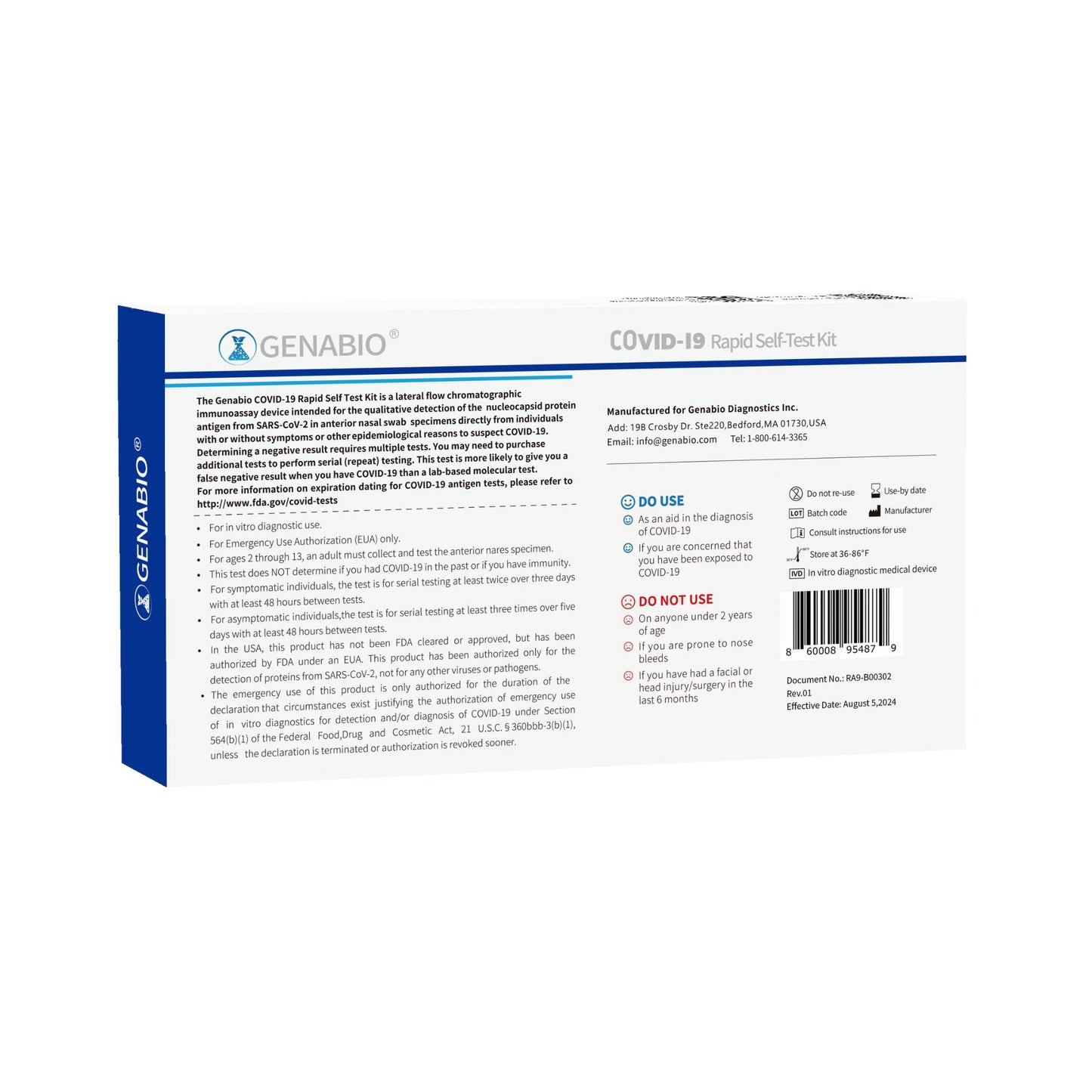 Genabio® COVID-19 at Home Rapid Self-Test Kit, Two Tests per Pack