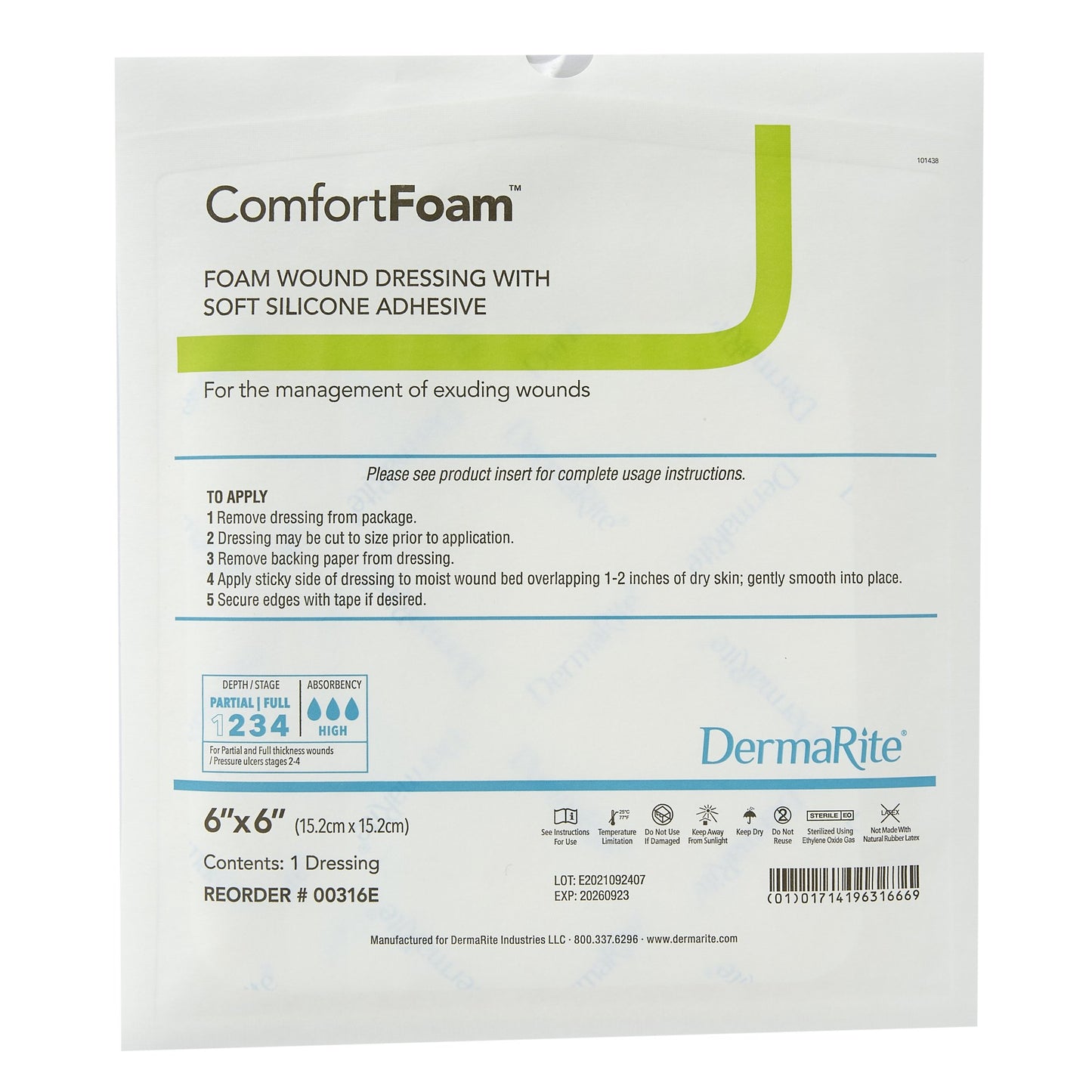 ComfortFoam™ Silicone Adhesive without Border Silicone Foam Dressing, 6 x 6 Inch