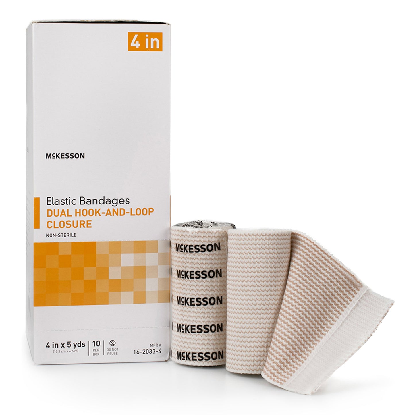 McKesson Double Hook and Loop Closure Elastic Bandage, 4 Inch x 5 Yard