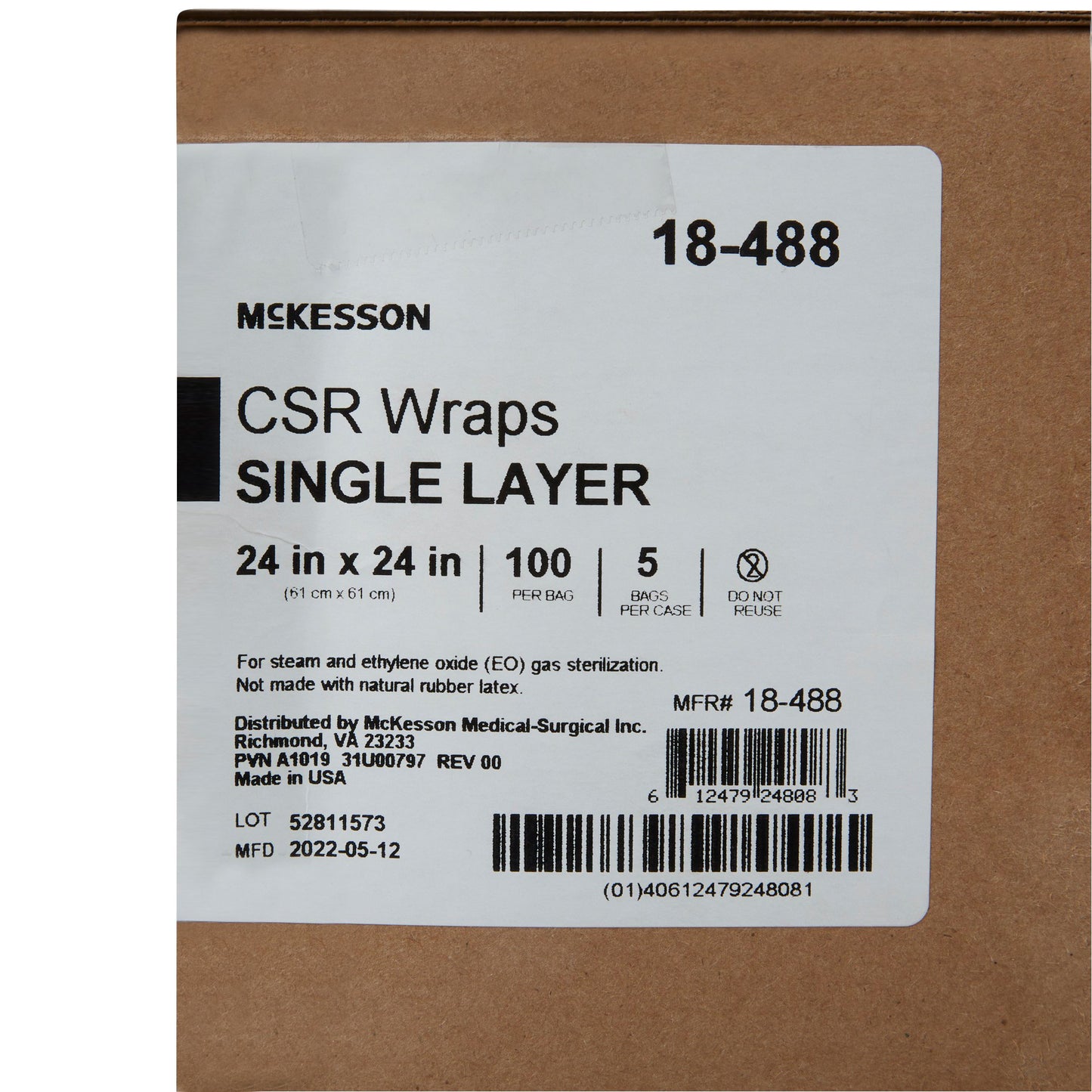 McKesson Single Layer Sterilization Wrap, 24 x 24 Inch