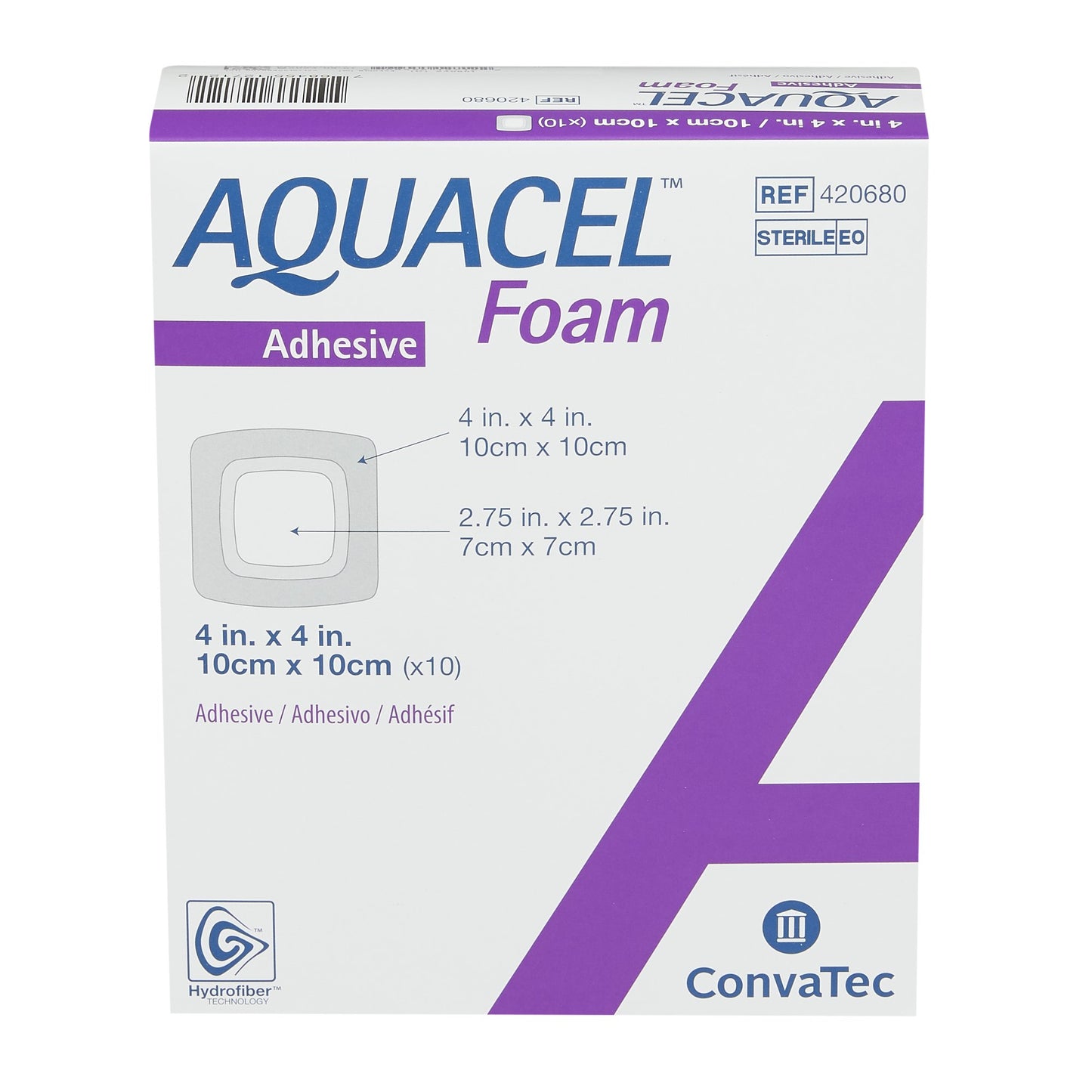 Aquacel® Silicone Adhesive with Border Silicone Foam Dressing, 4 x 4 Inch