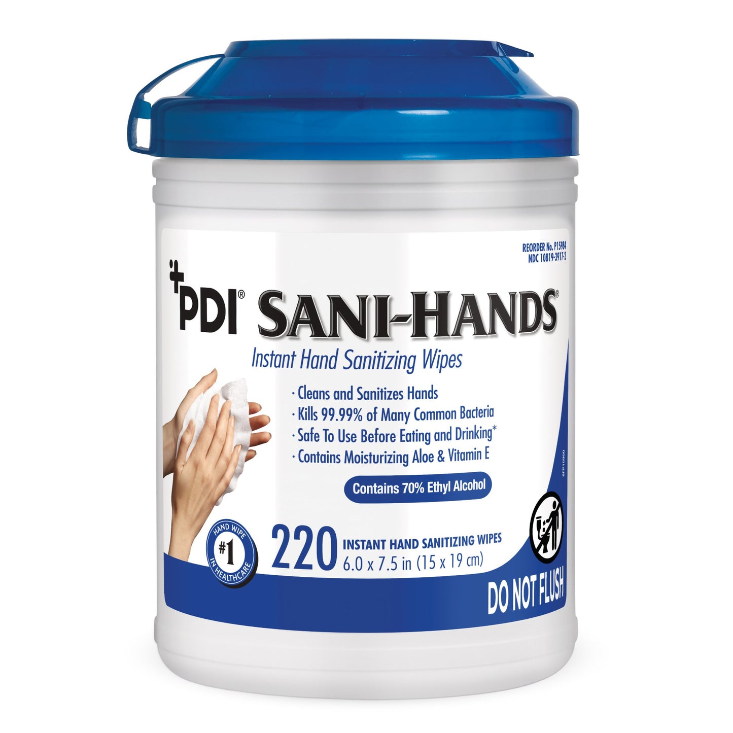 Sani-Hands Hand Sanitizing Wipes, Ethyl Alcohol, Unscented, 6″ x 7.5″, Canister
