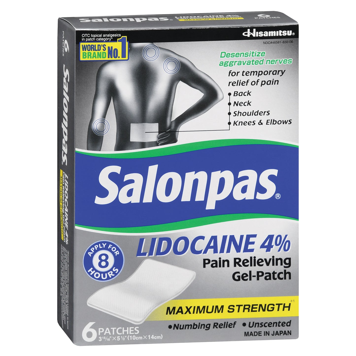 Salonpas® Lidocaine 4% Pain Relieving Gel-Patches Maximum Strength