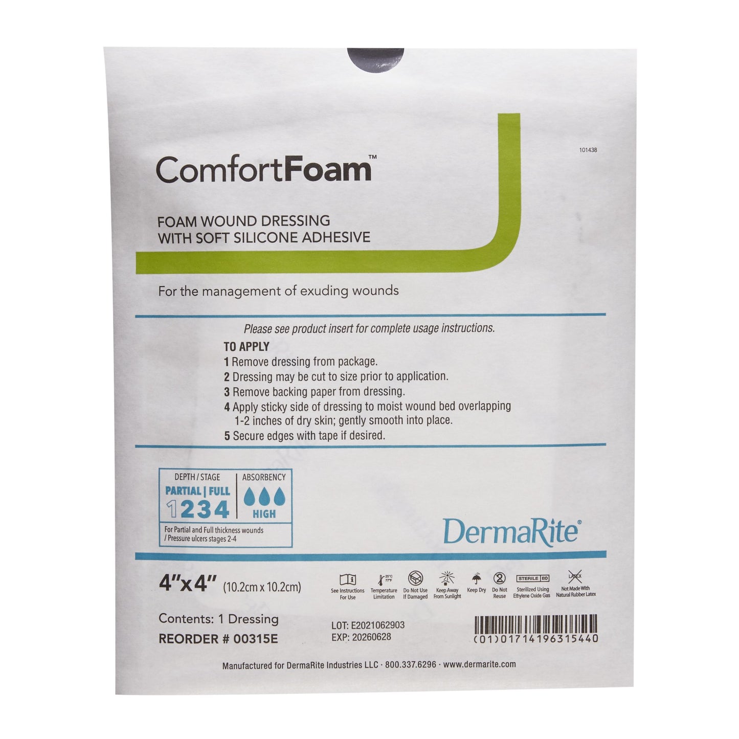 ComfortFoam™ Silicone Adhesive without Border Silicone Foam Dressing, 4 x 4 Inch