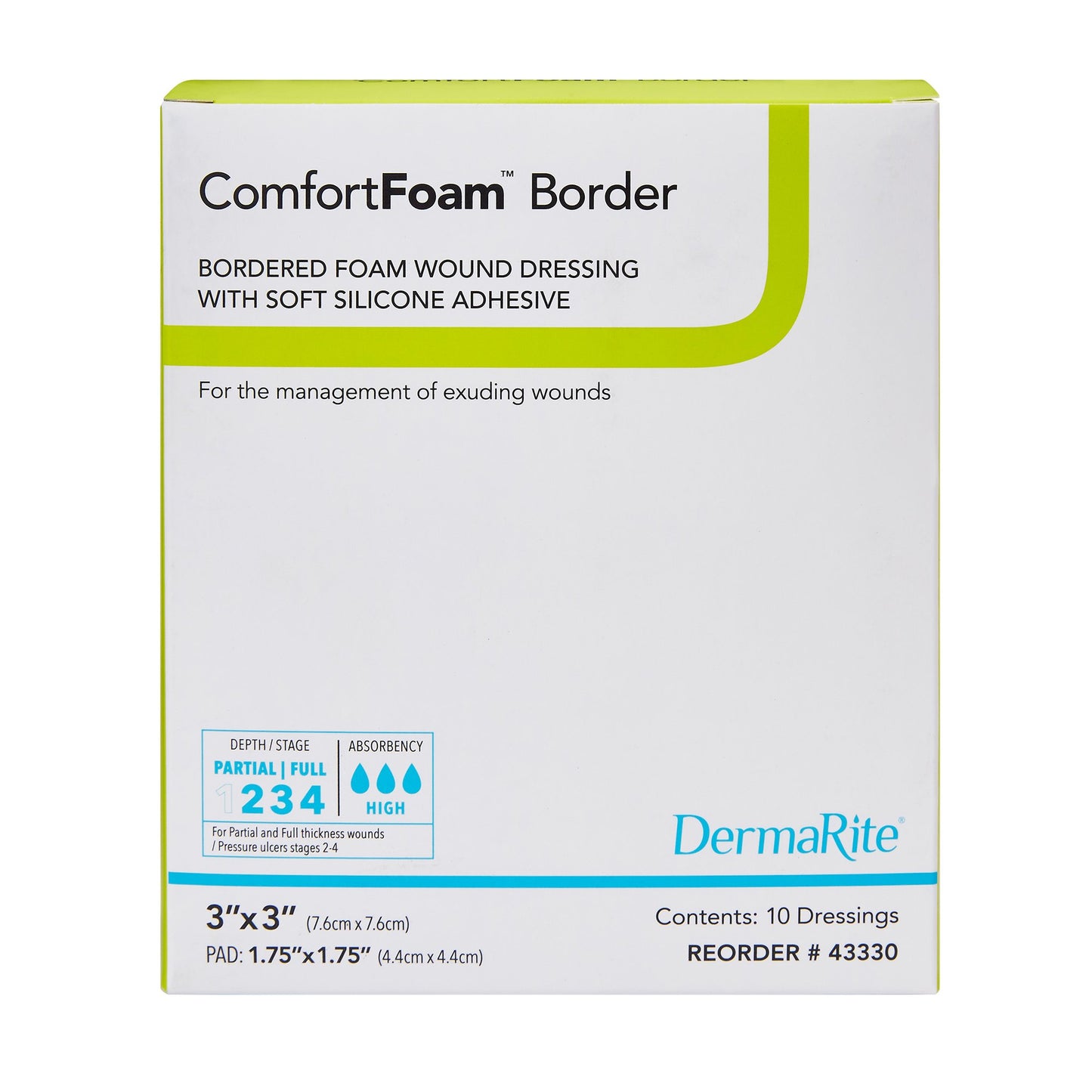 ComfortFoam™ Border Foam Wound Dressing w/ Soft Silicone Adhesive, 7.6 x 7.6 cm