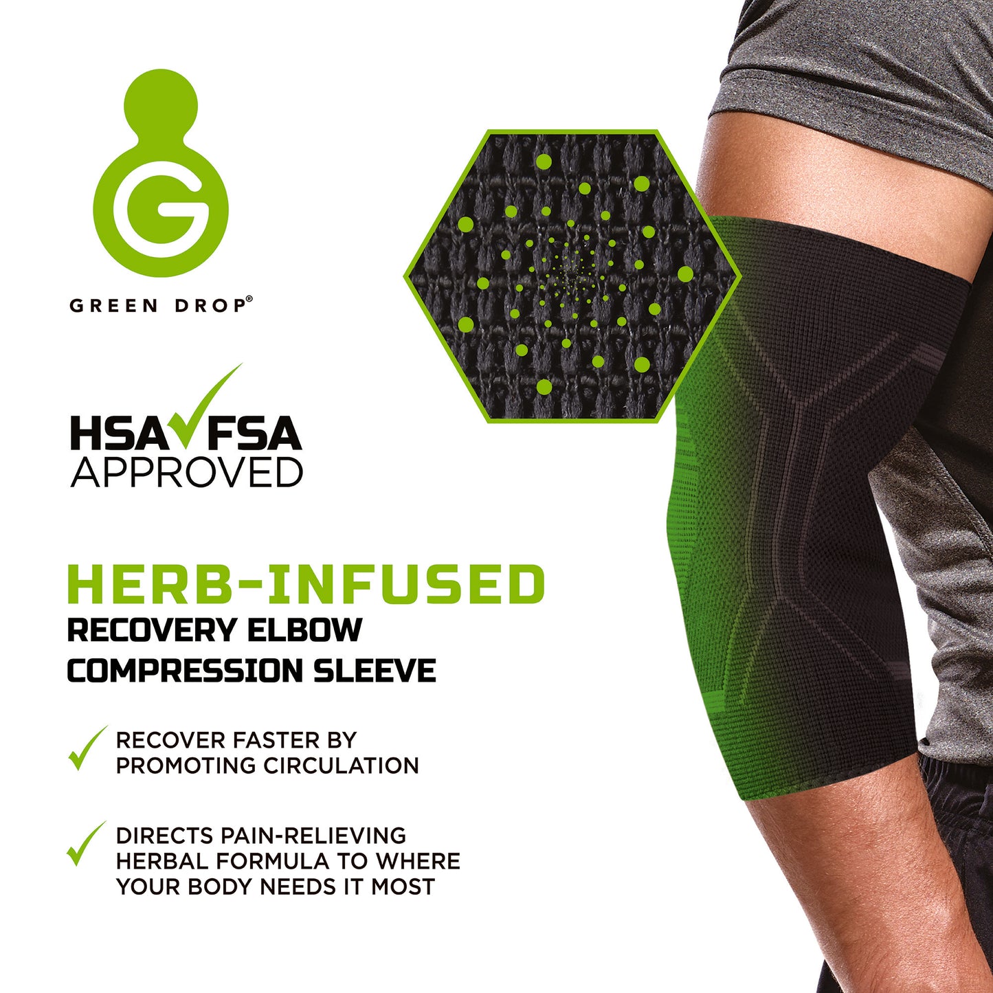 Green Drop™ Infused Compression Sleeve Elbow Support, Large/Extra Large