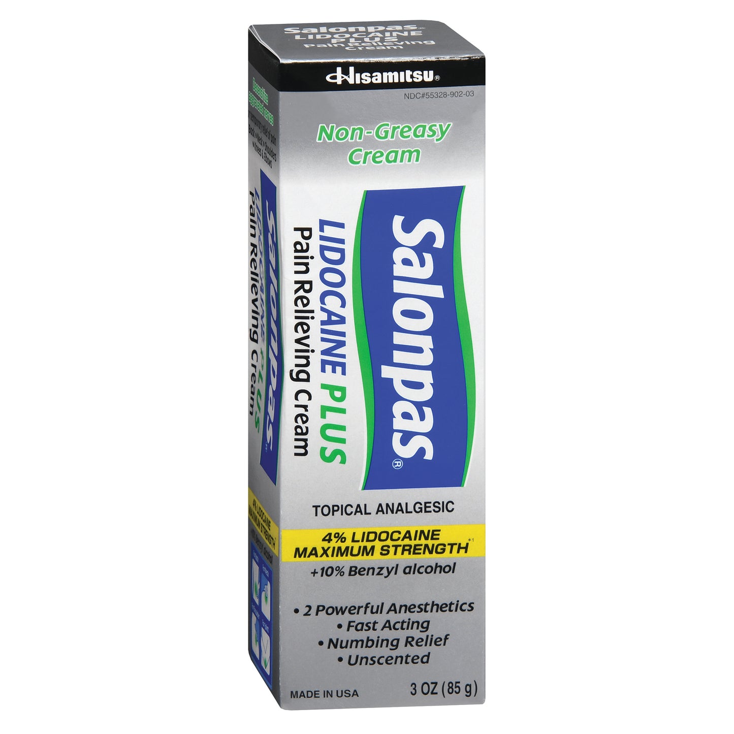 Salonpas Lidocaine 4% Plus Pain Relieving Cream, 3-ounce Tube