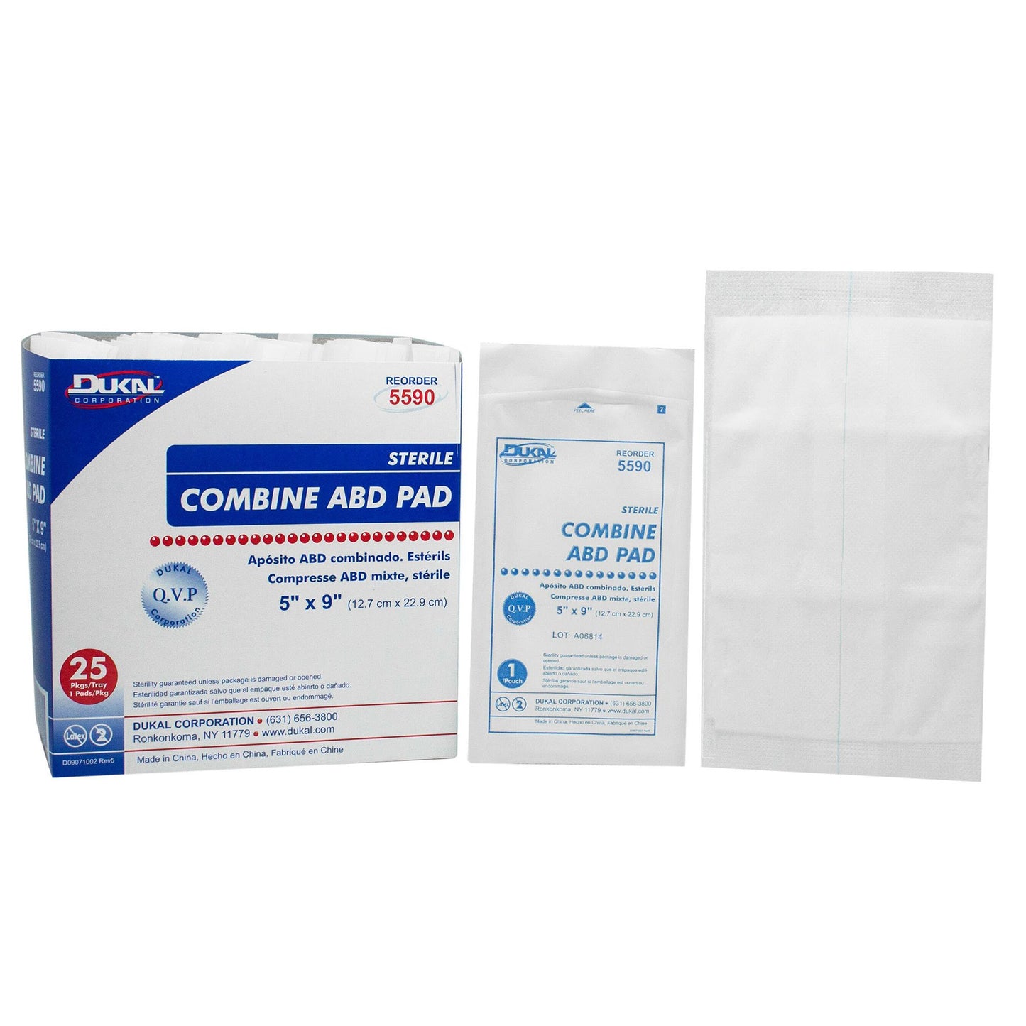 Dukal™ Sterile Abdominal Pad, 5 x 9 Inch, 1-Ply