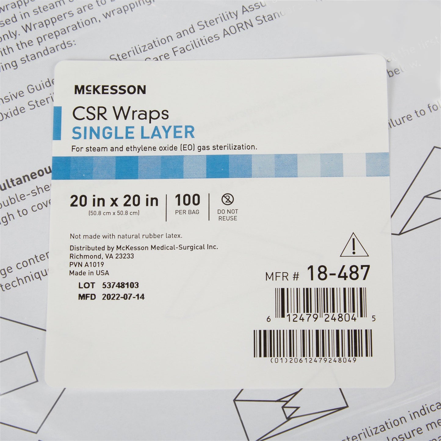 McKesson Single Layer Sterilization Wrap, 20 x 20 Inch