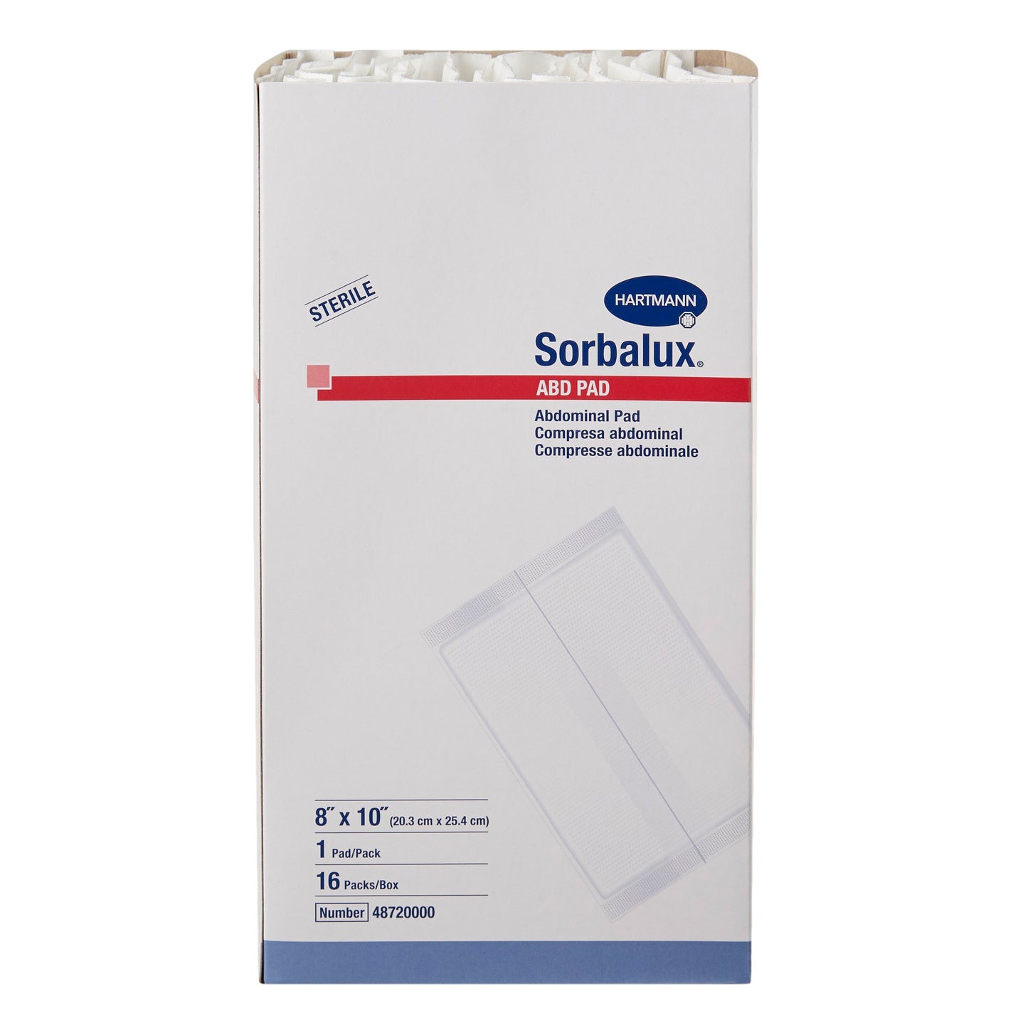 Sorbalux® ABD Sterile Abdominal Pad, 8 x 10 Inch, 1-Ply