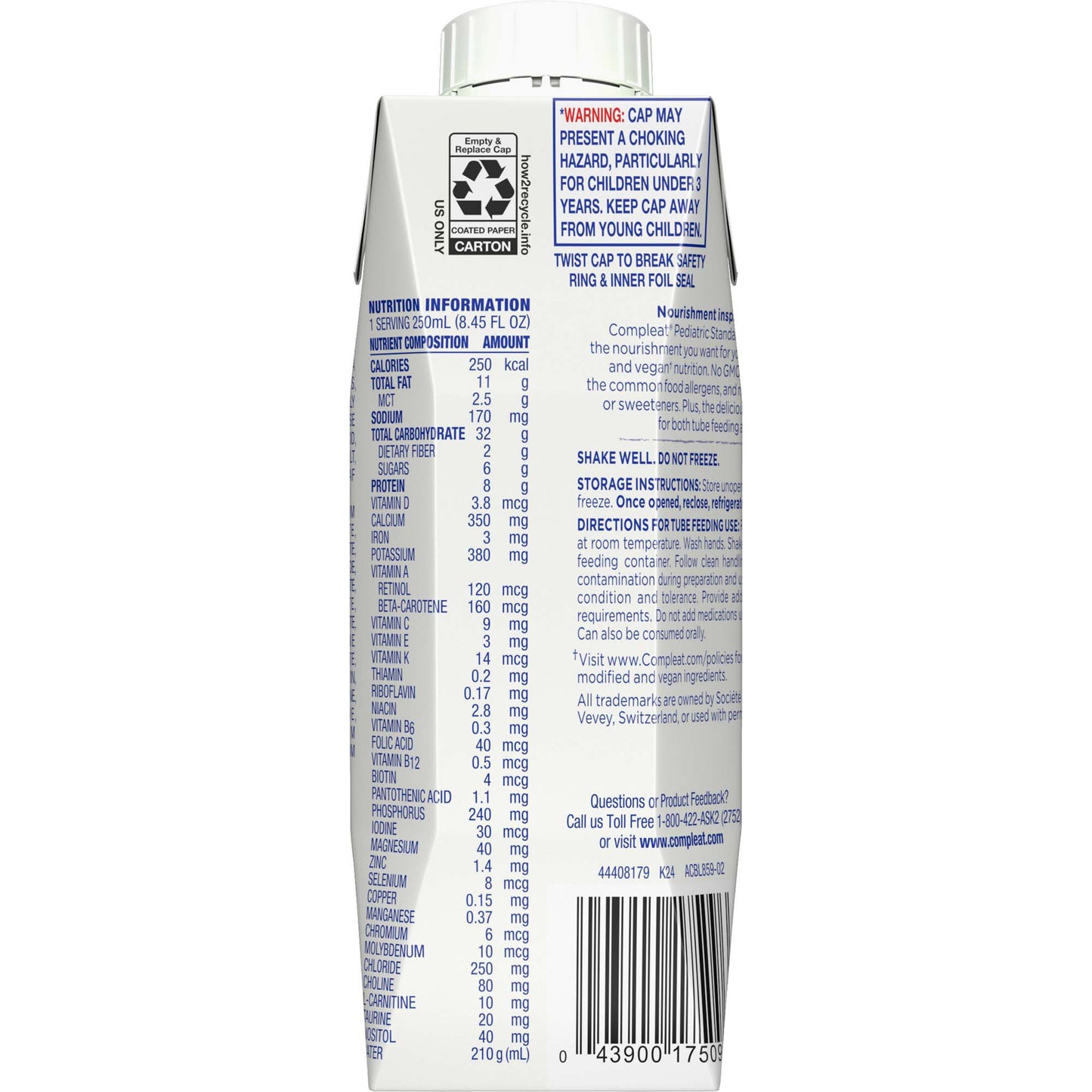 Compleat® Pediatric Standard Plant-Based 1.0 Cal Tube Feed Formula, Vanilla