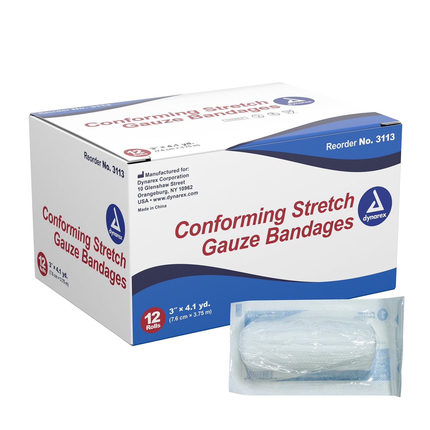 dynarex® Sterile Conforming Bandage, 3 Inch x 4-1/10 Yard