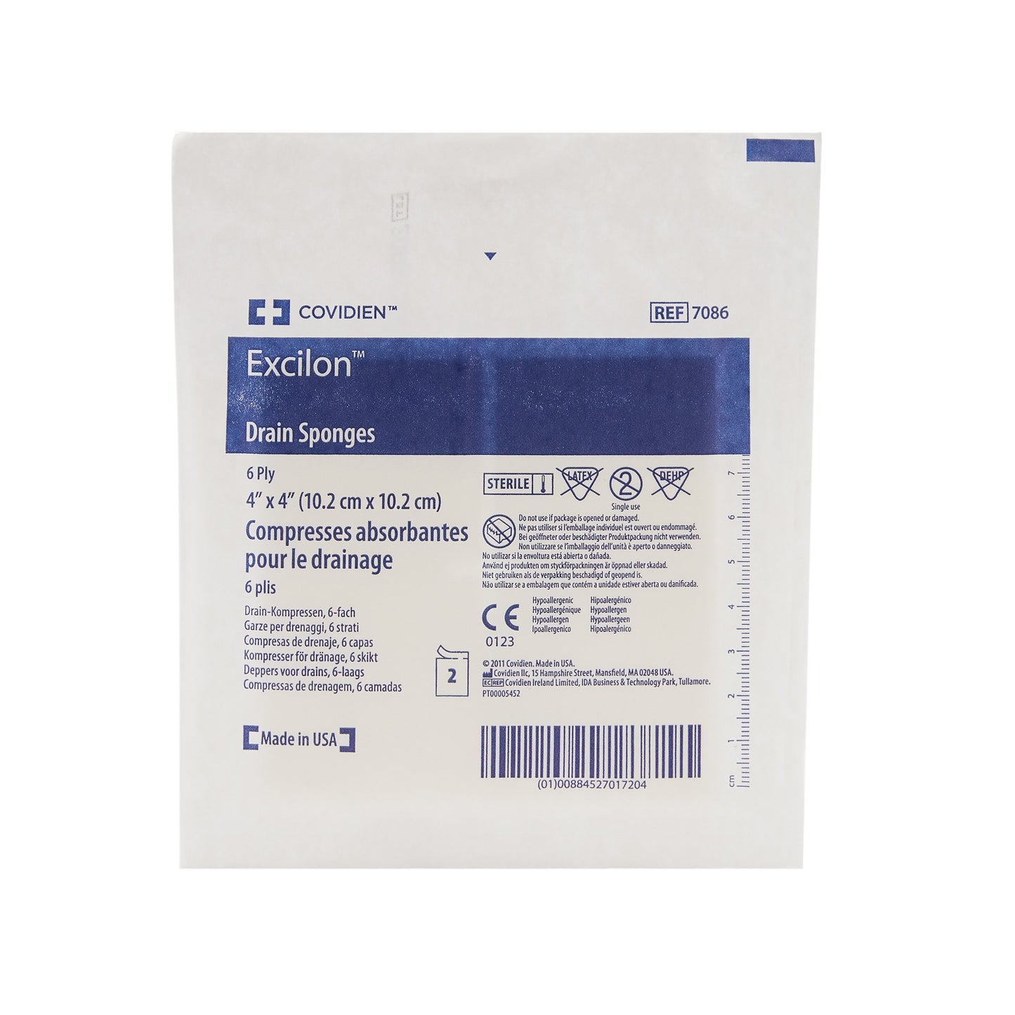 Excilon™ I.V. / Drain Split Dressing, 4 x 4 Inch, 6-Ply