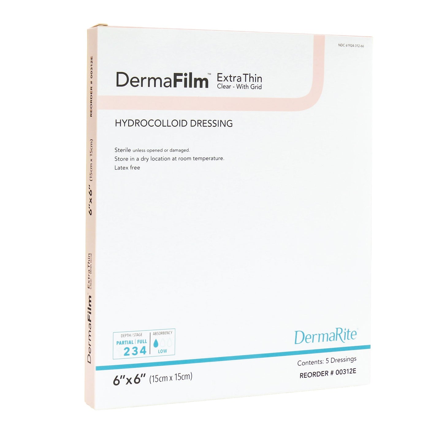 DermaFilm® Thin with Border Hydrocolloid Dressing, 6 x 6 Inch