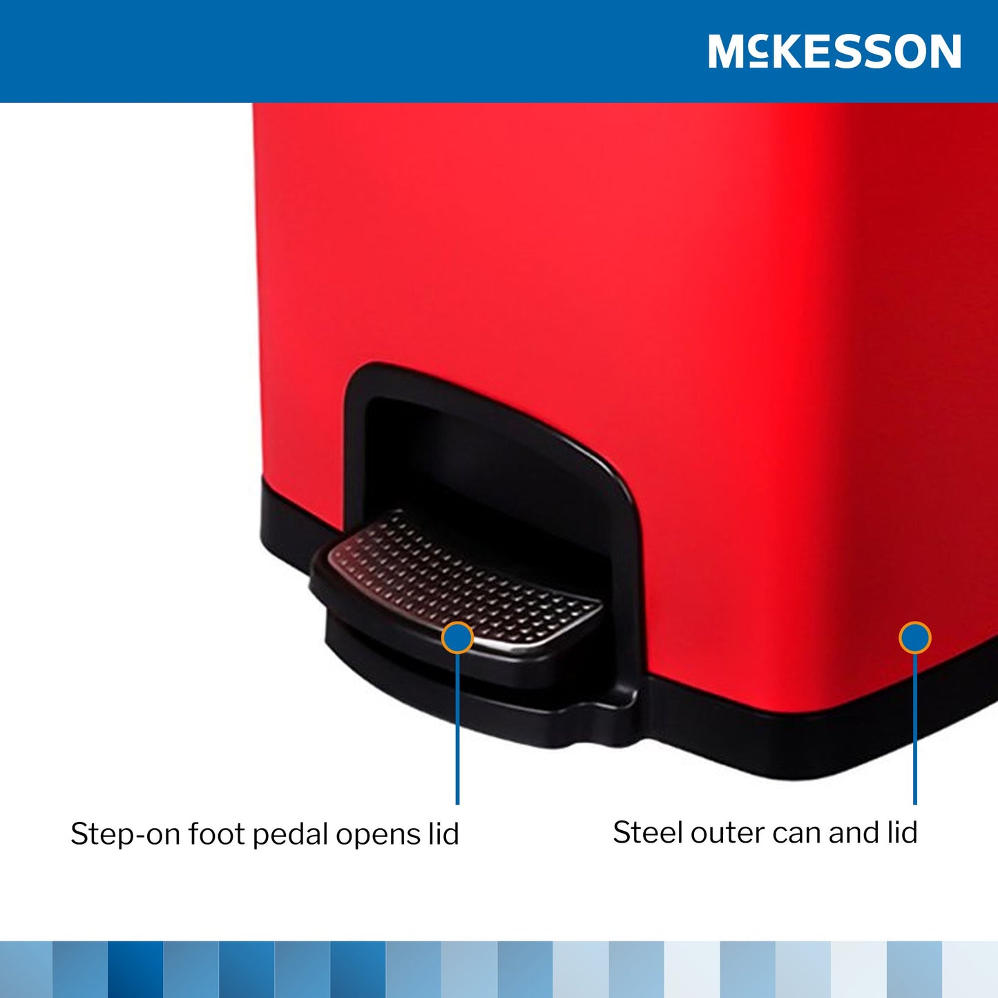 McKesson Red Square Step-On Trash Can, 8 gallon