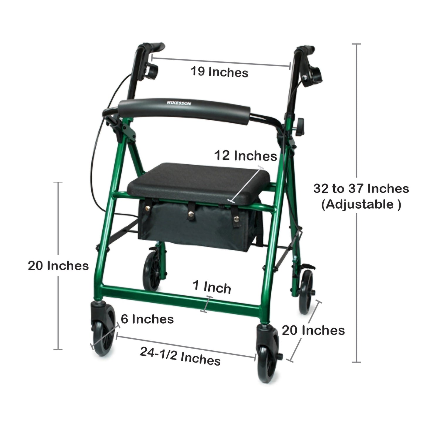 McKesson Folding Aluminum Four-Wheel Rollator, Green