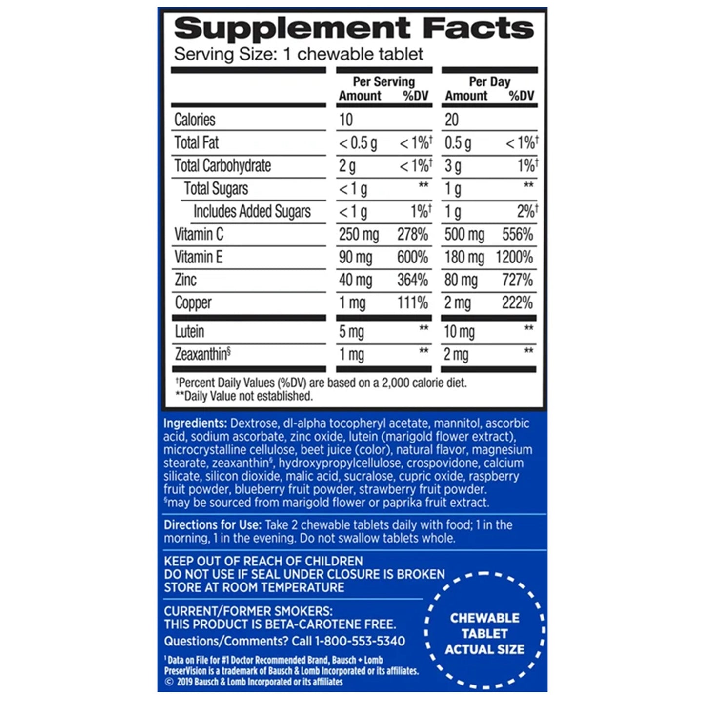 Bausch + Lomb PreserVision AREDS 2 Chewables, Mixed Berry Flavor