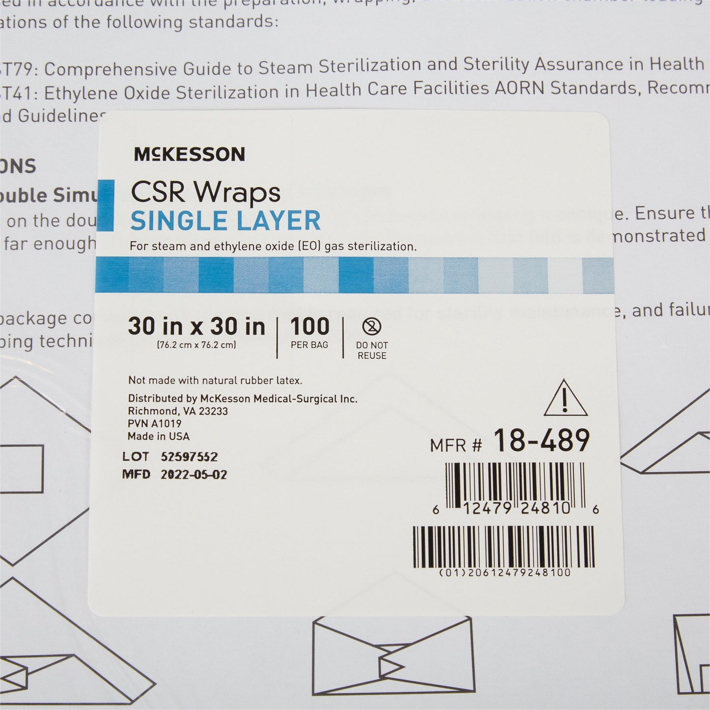 McKesson Single Layer Sterilization Wrap, 30 x 30 Inch