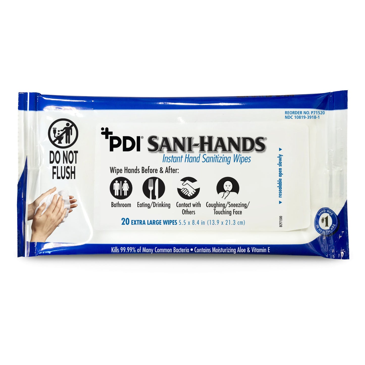 Sani-Hands Hand Sanitizing Wipes, Alcohol, Scented, 5.5 x 8.4 Inch Soft Pack