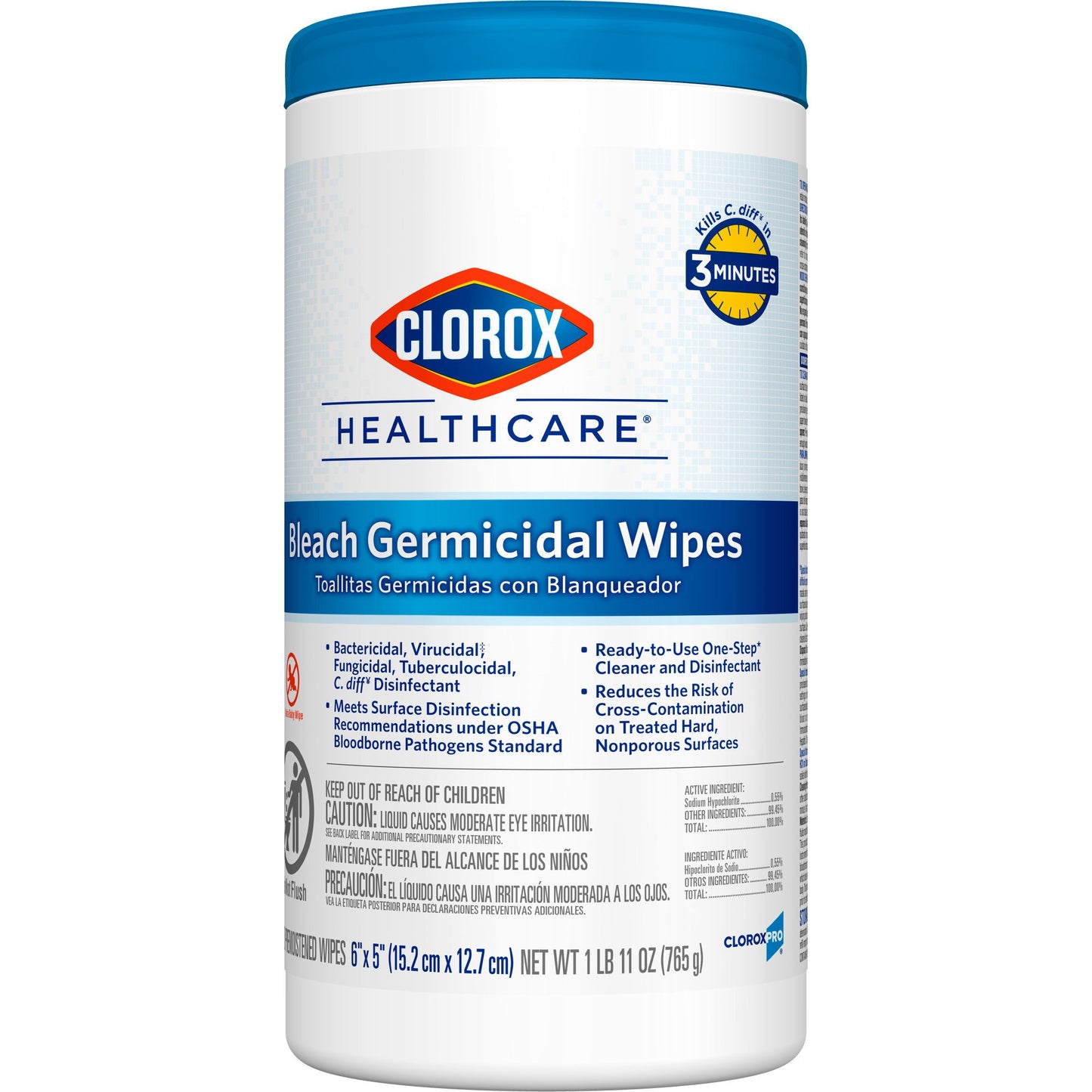 Clorox Healthcare® Bleach Germicidal Wipes, Canister, 150 ct.