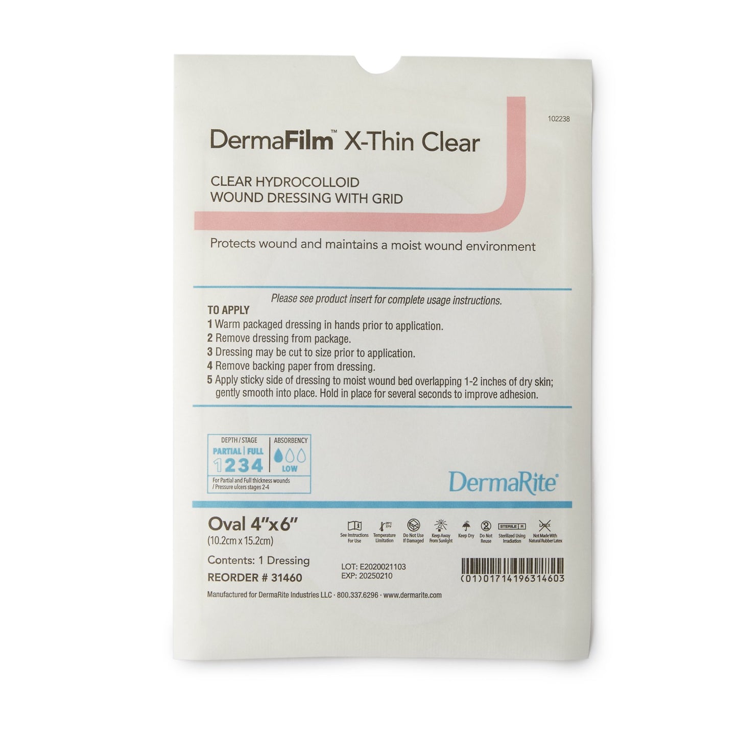 DermaFilm® Thin Hydrocolloid Dressing, 4 x 6 Inch Oval