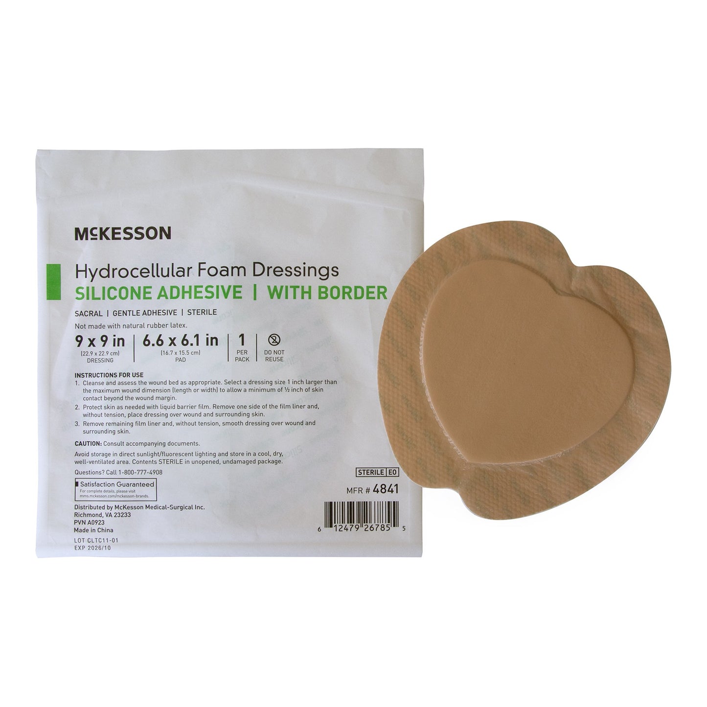 McKesson Hydrocellular Foam Dressing with Border Silicone Adhesive, Sacral