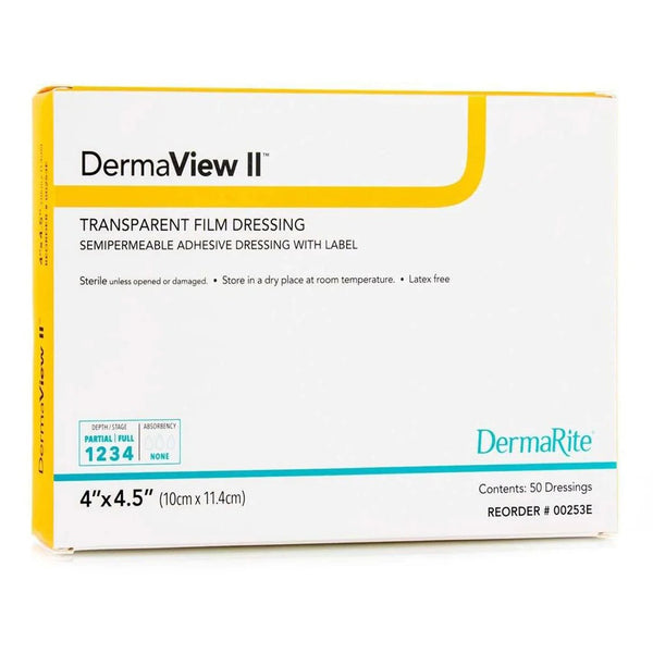 DermaView II™ Transparent Film Dressing with Border, 4 x 4½ Inch