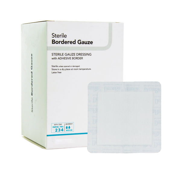 DermaRite® Bordered Gauze White Adhesive Dressing, 2 x 2 Inch