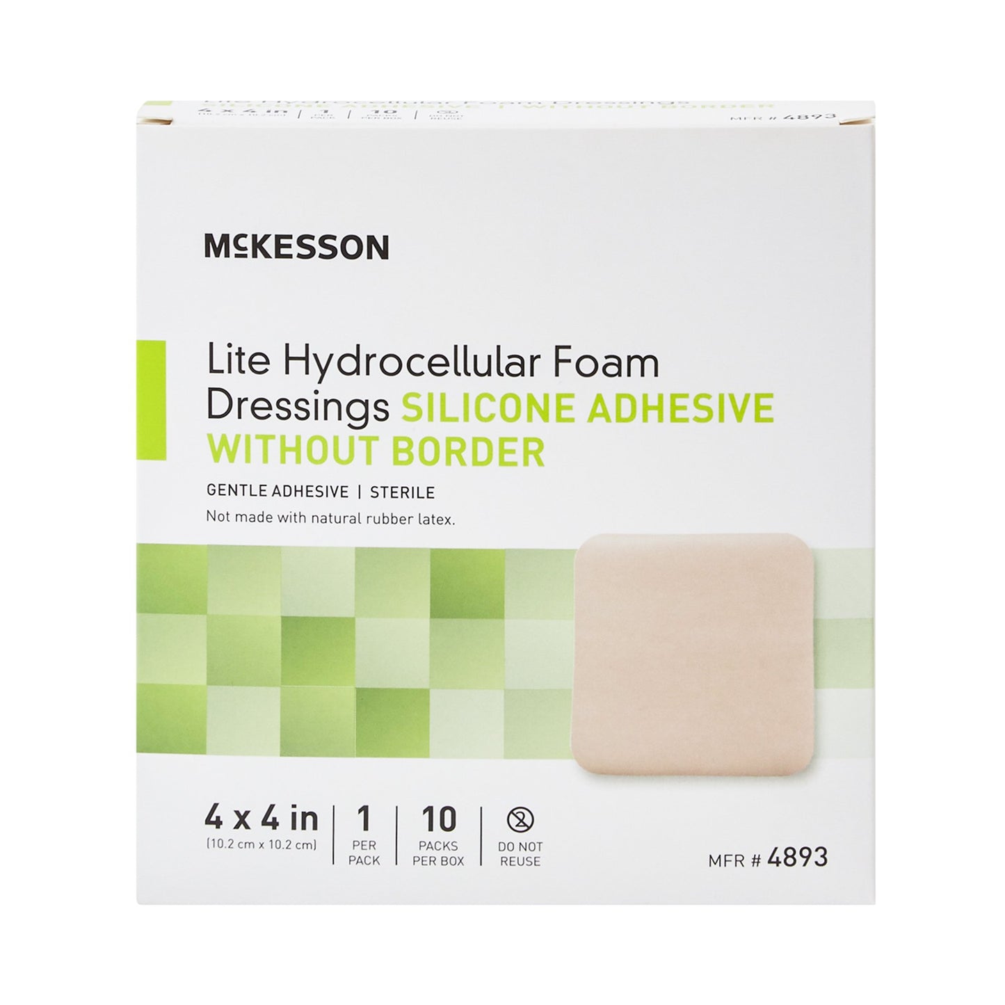 McKesson Lite Hydrocellular Foam Dressing w/ Silicone Adhesive w/o Border, 4 x 4