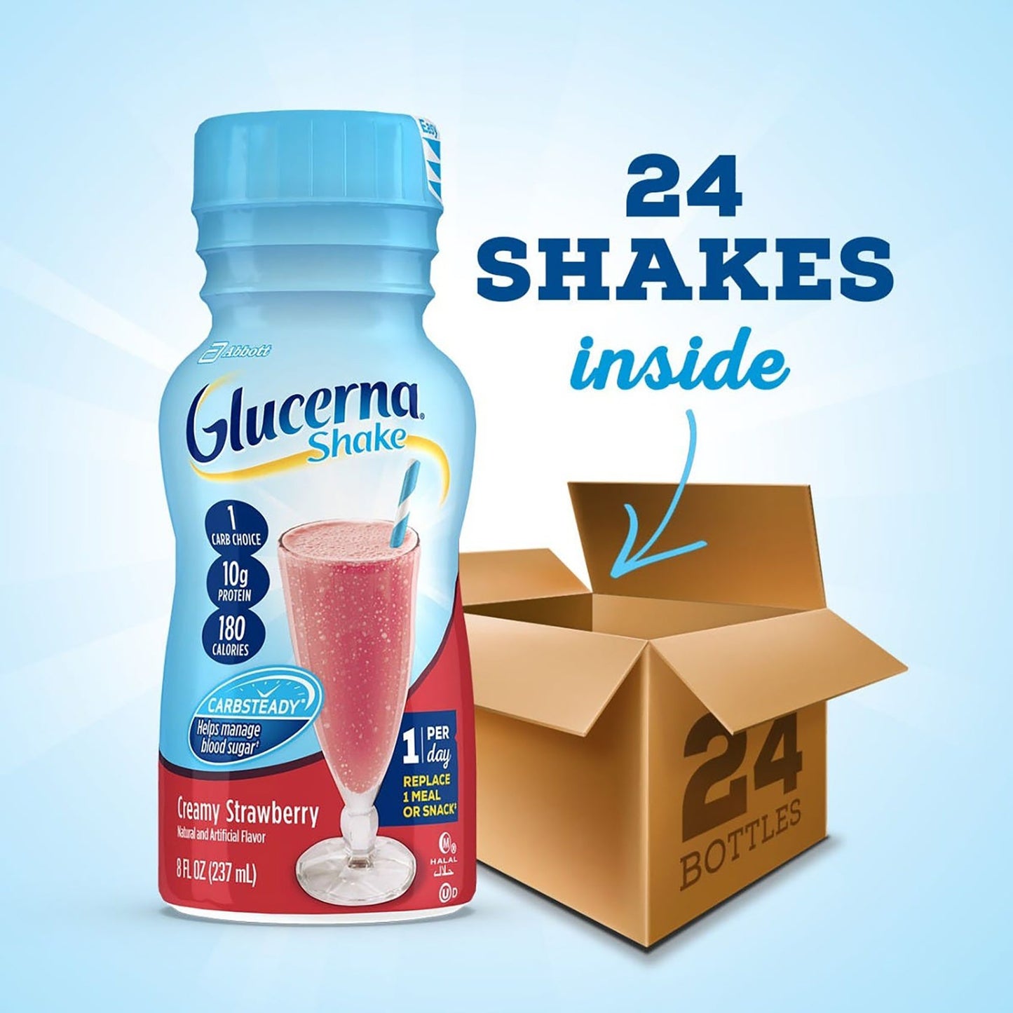 Glucerna® Original Shake, Strawberry Flavor, 8-ounce bottle