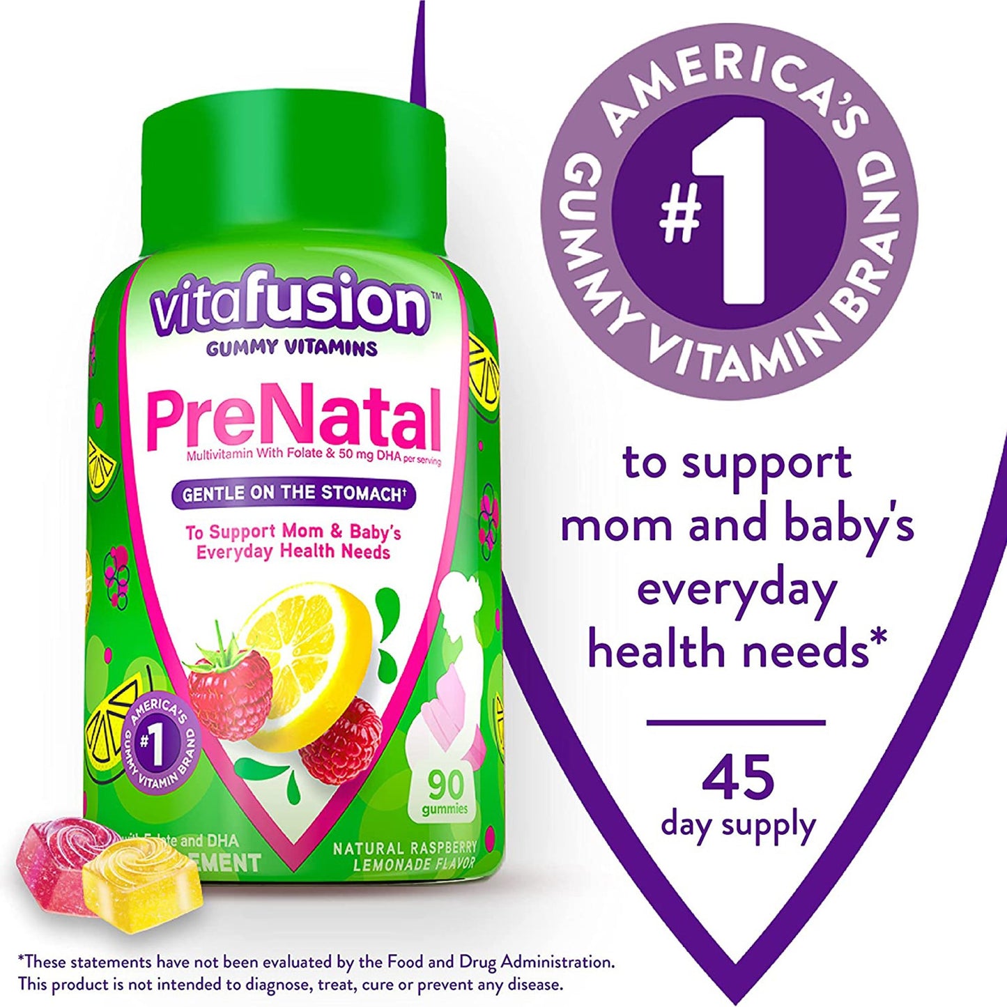 Vitafusion PreNatal Gummies Natural Raspberry Lemonade Flavor