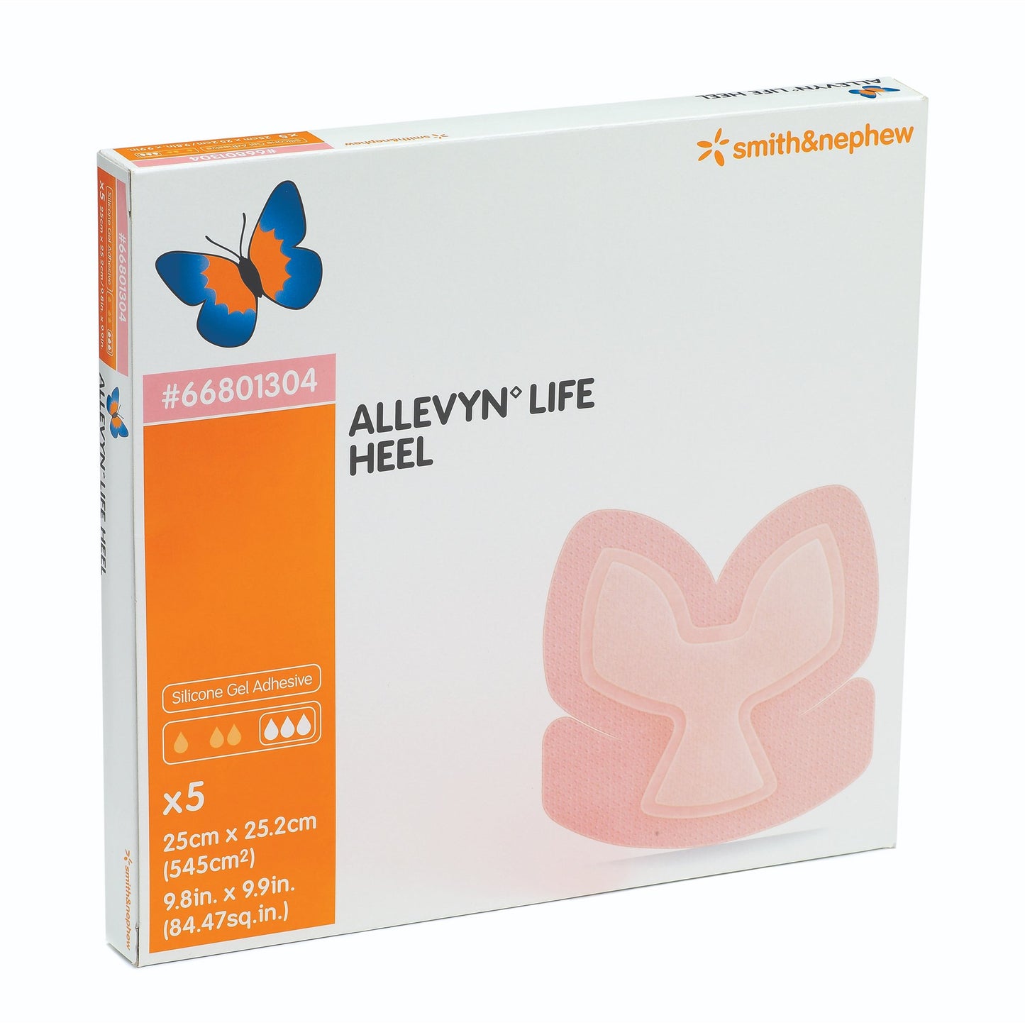 Allevyn Life Heel Silicone Gel Adhesive Foam Dressing, 25 x 25.2 Centimeter
