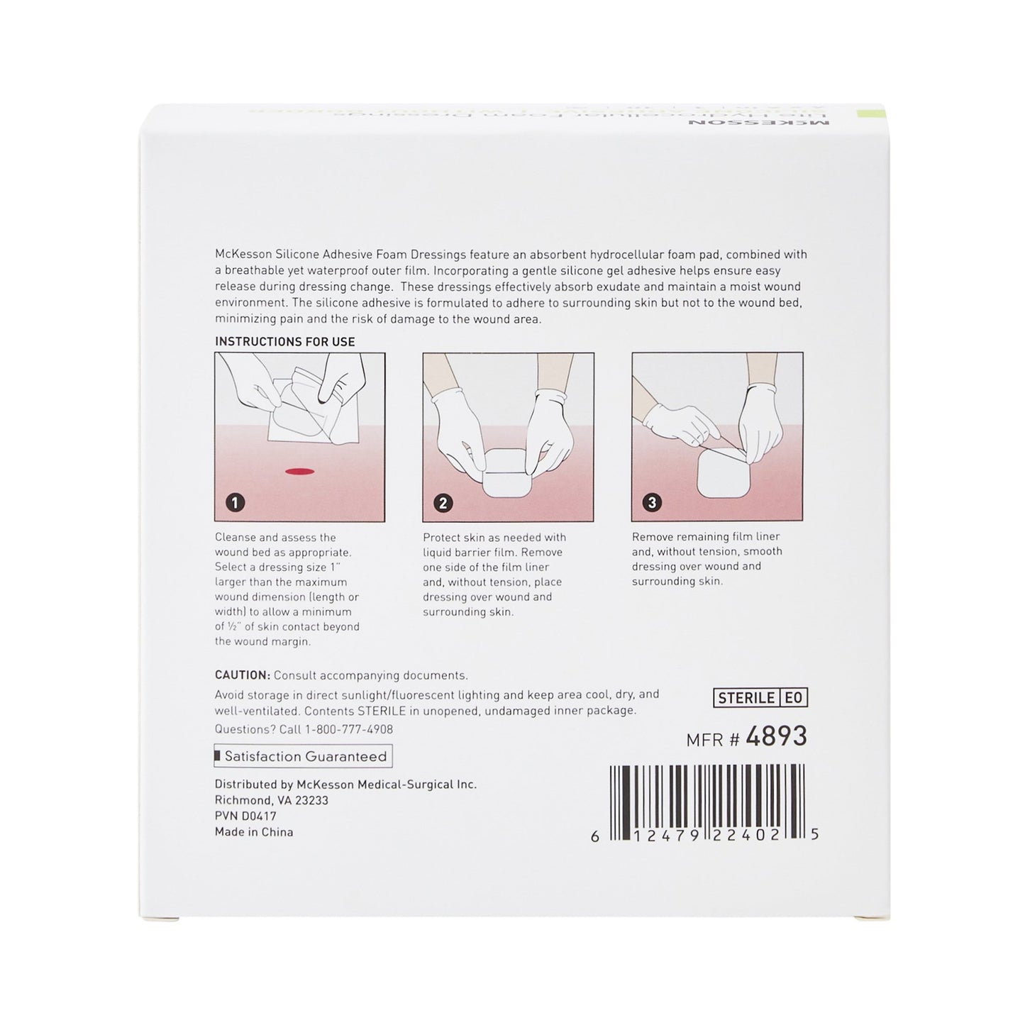 McKesson Lite Hydrocellular Foam Dressing w/ Silicone Adhesive w/o Border, 4 x 4