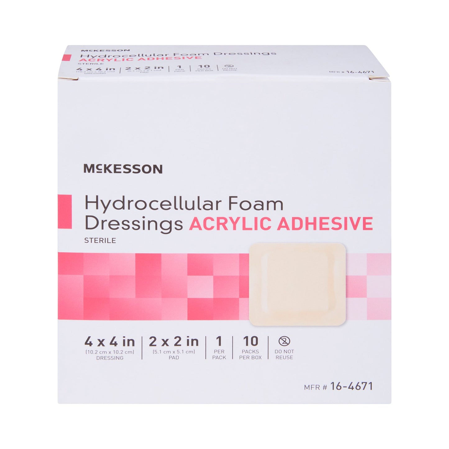 McKesson Acrylic Adhesive with Border Foam Dressing, 4 x 4 Inch