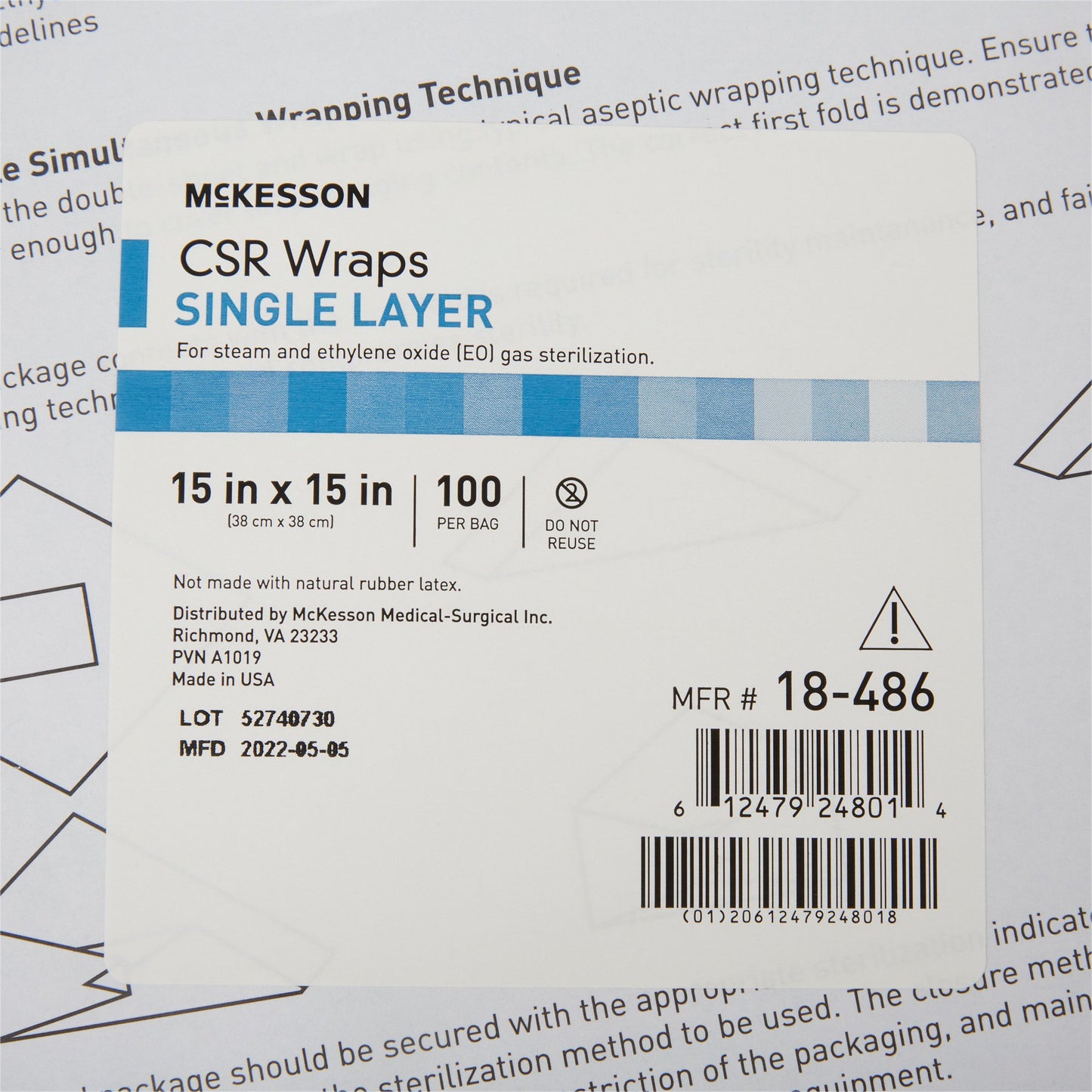 McKesson Single Layer Sterilization Wrap, 15 x 15 Inch