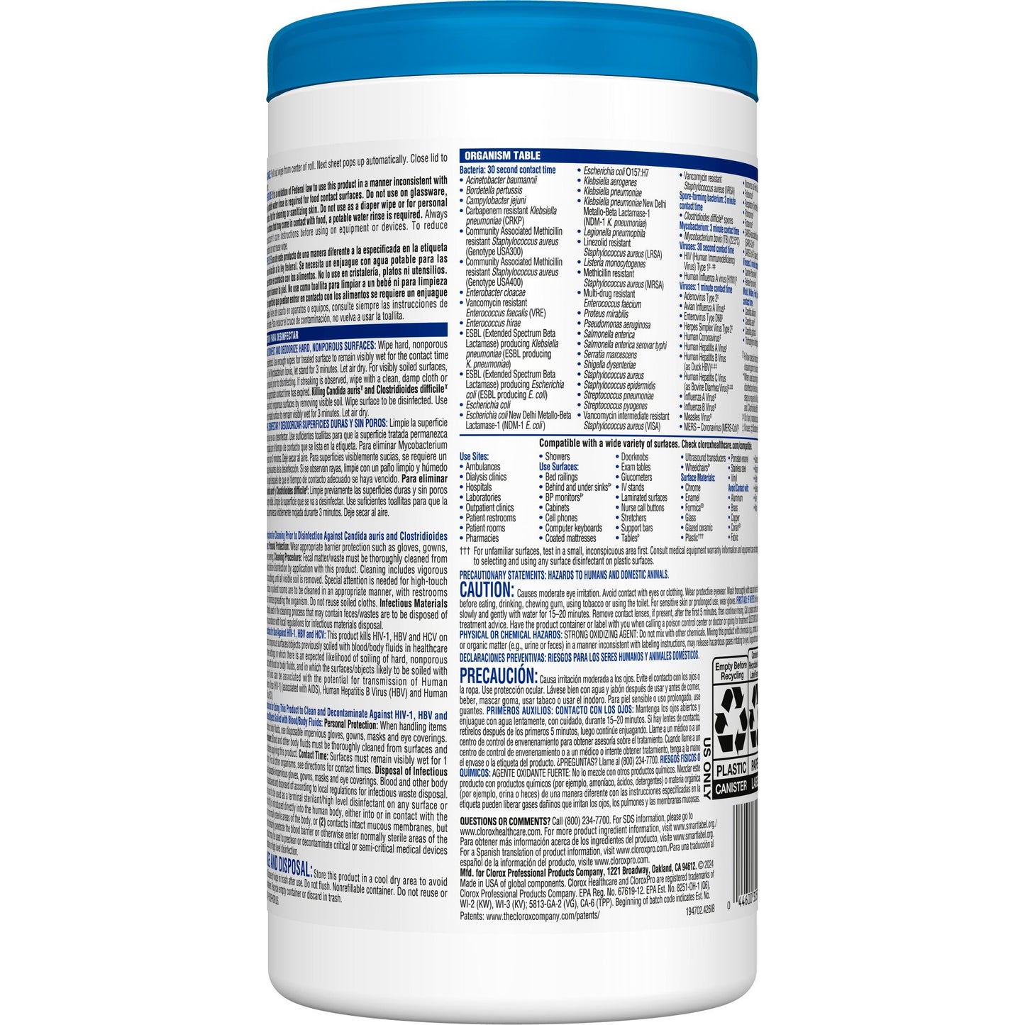 Clorox Healthcare® Bleach Germicidal Wipes, Canister, 150 ct.