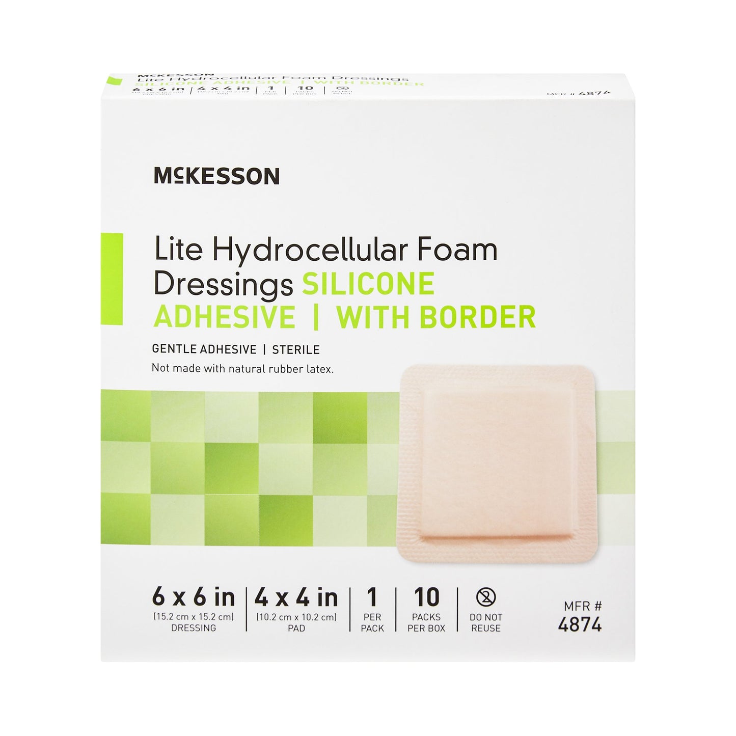 McKesson Lite Hydrocellular Foam Dressings w/ Border & Silicone Adhesive, 6 x 6"