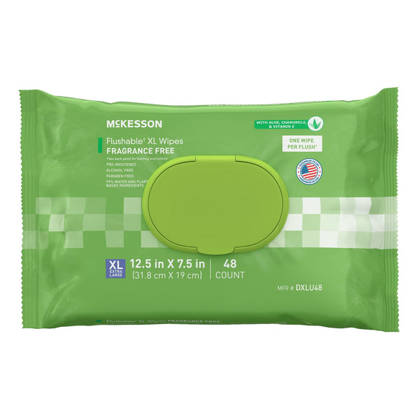 McKesson Flushable* Wet Wipes XL - Unscented, 48 Wipes per Pack