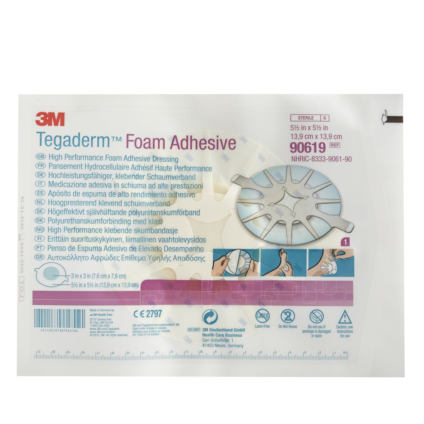 3M™ Tegaderm™ High Performance Adhesive w/ Border Foam Dressing, 13.9 x 13.9 cm