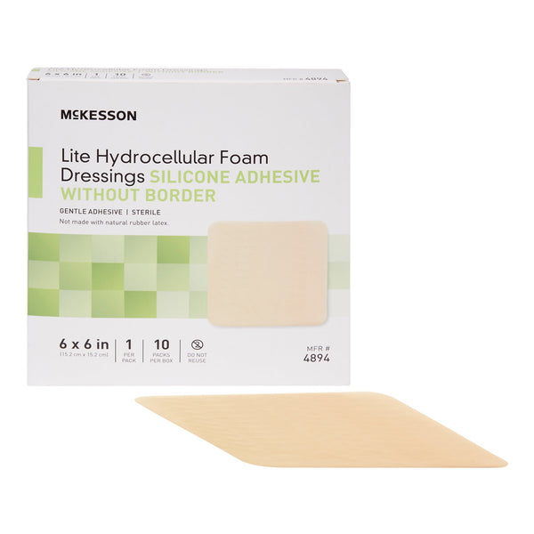 McKesson Lite Hydrocellular Foam Dressing w/ Silicone Adhesive w/o Border, 6 x 6
