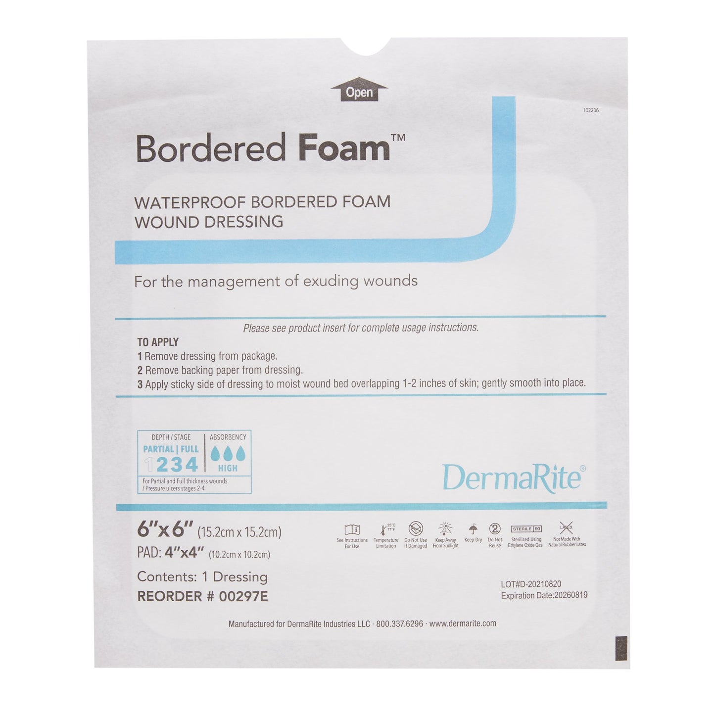 BorderedFoam® Adhesive with Border Foam Dressing, 6 x 6 Inch