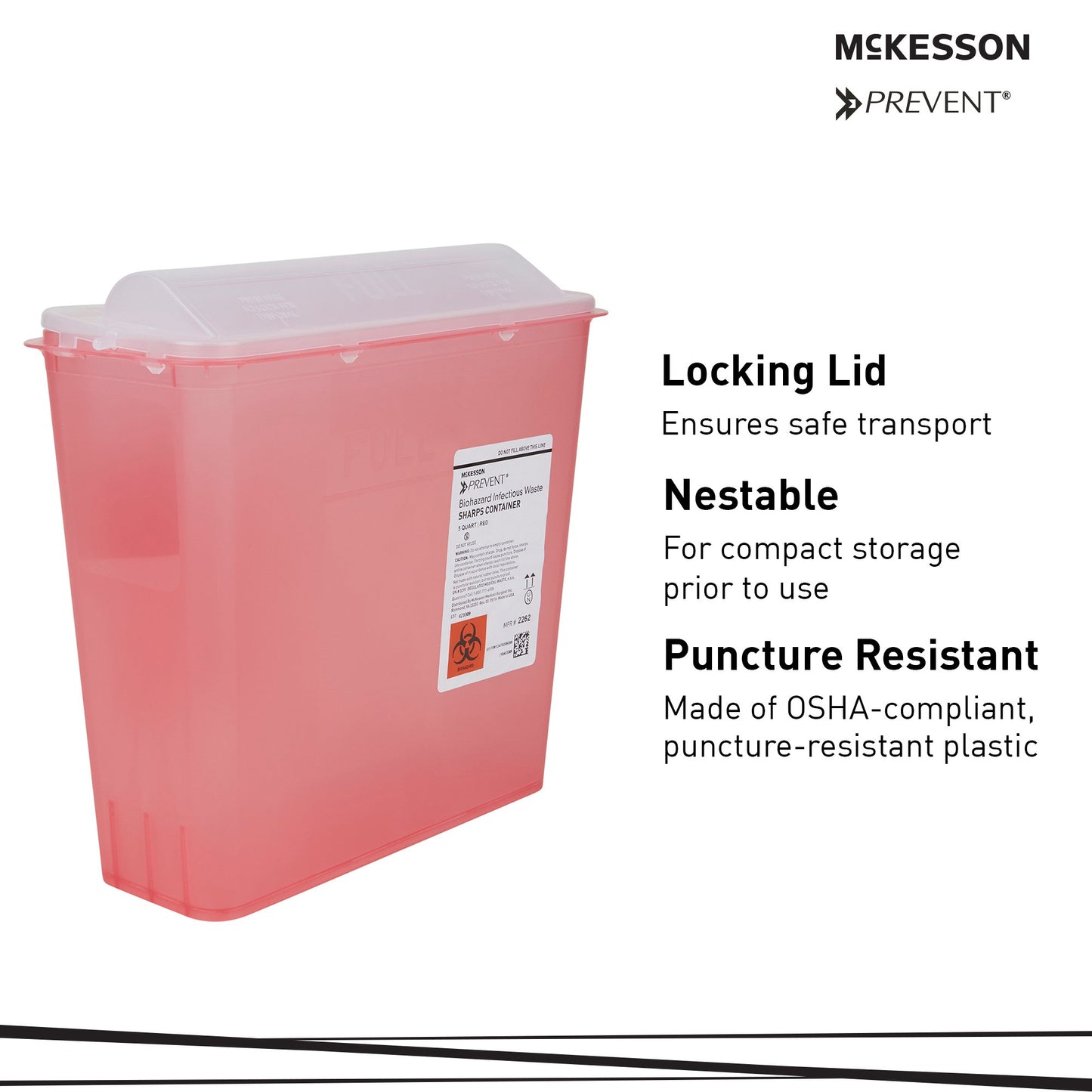 McKesson Prevent® Red Sharps Container, 1.25 Gallon, 10.75 x 10.5 x 4.75 Inch