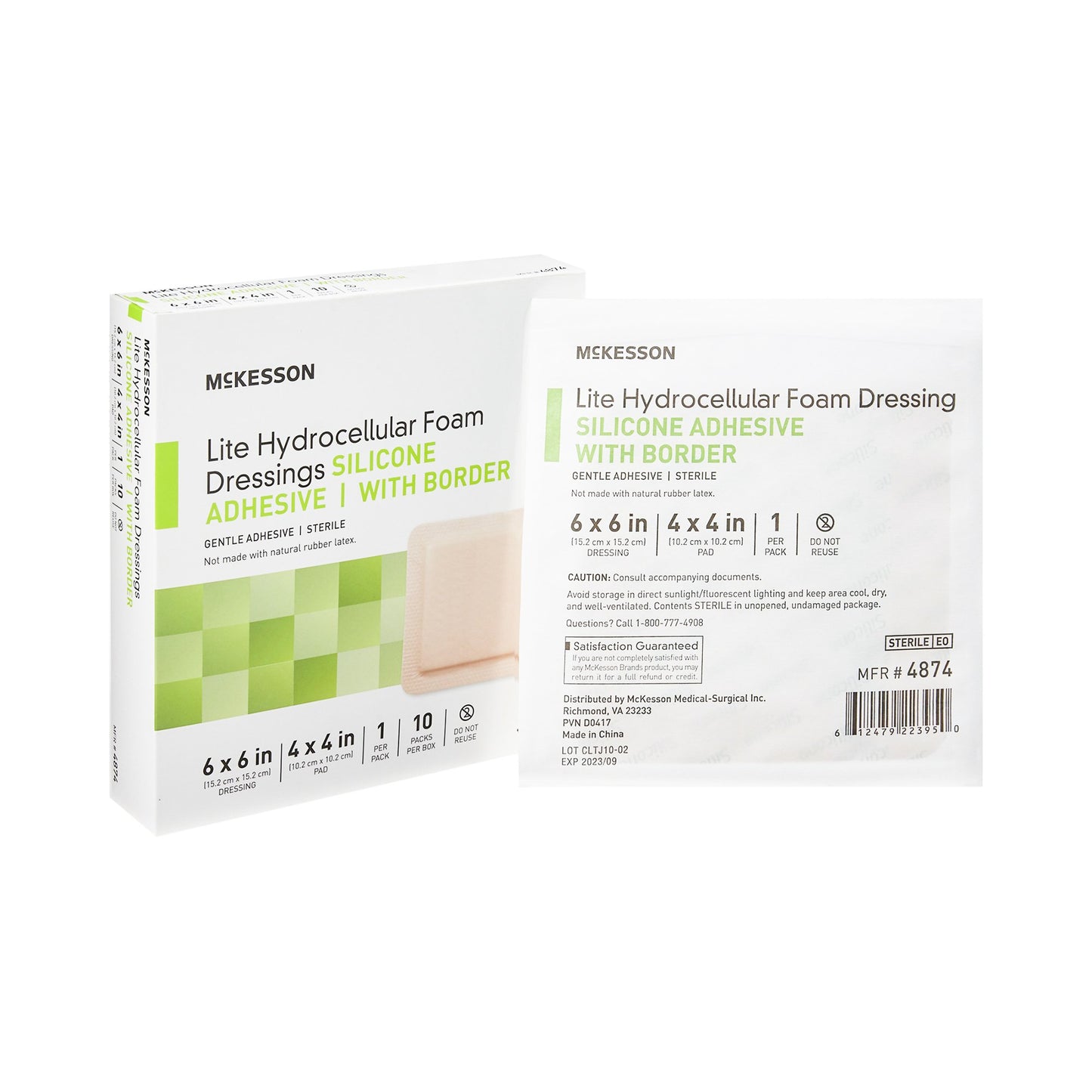 McKesson Lite Hydrocellular Foam Dressings w/ Border & Silicone Adhesive, 6 x 6"