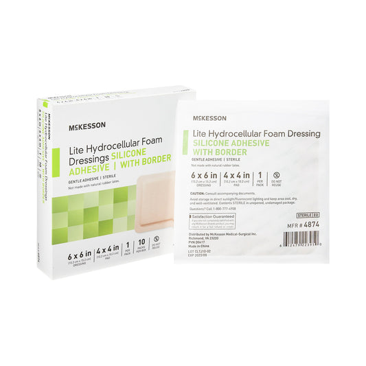 McKesson Lite Hydrocellular Foam Dressings w/ Border & Silicone Adhesive, 6 x 6"