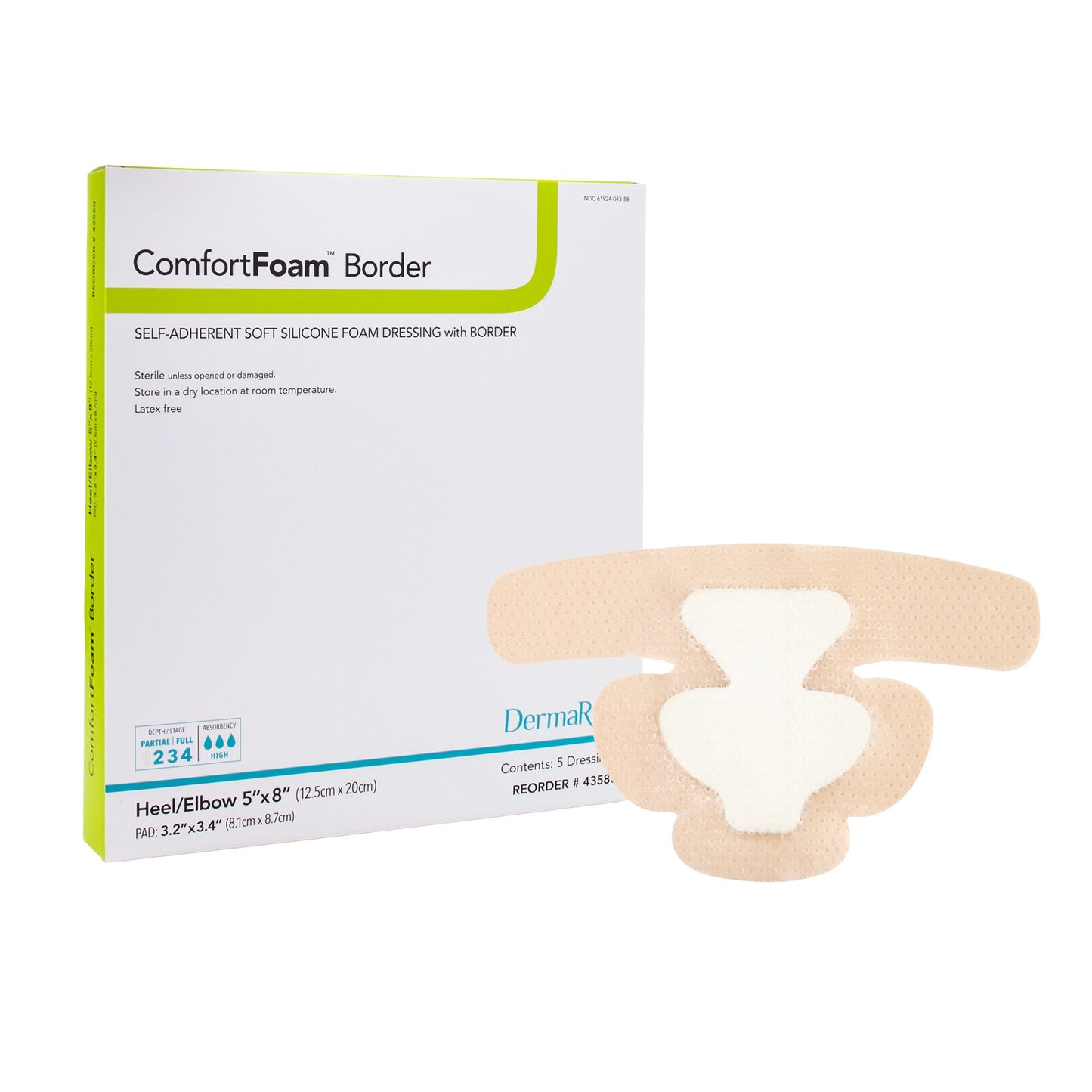 ComfortFoam™ Bordered Foam Wound Dressing w/ Soft Silicone Adhesive, 5 x 8 Inch