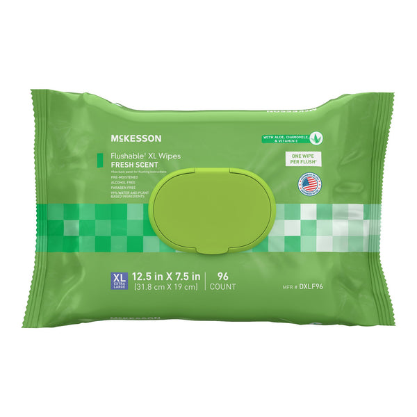 McKesson Flushable* Wet Wipes XL - Scented, 96 Wet Wipes per Pack