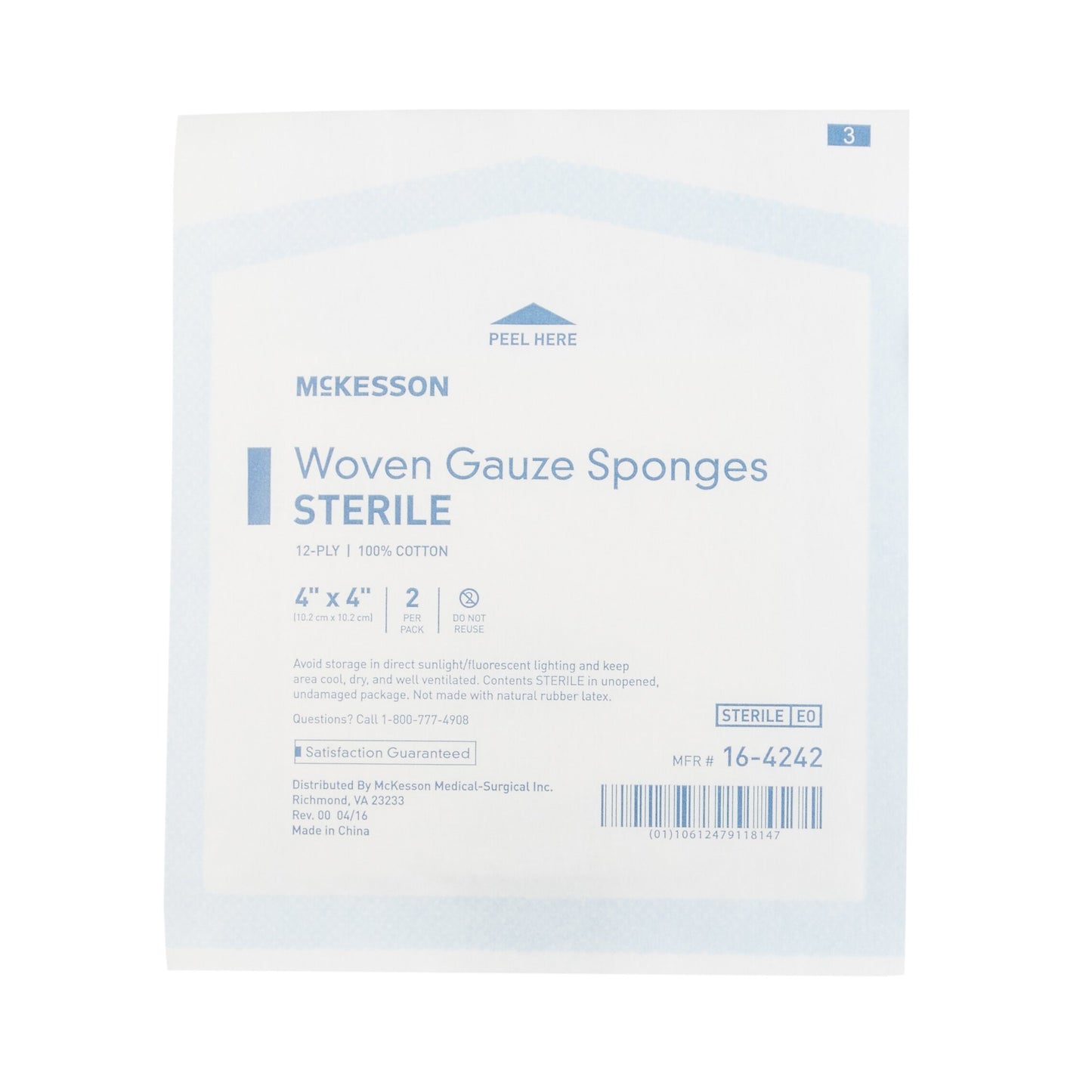 McKesson Sterile Gauze Sponge, 4 x 4 Inch, 12-Ply