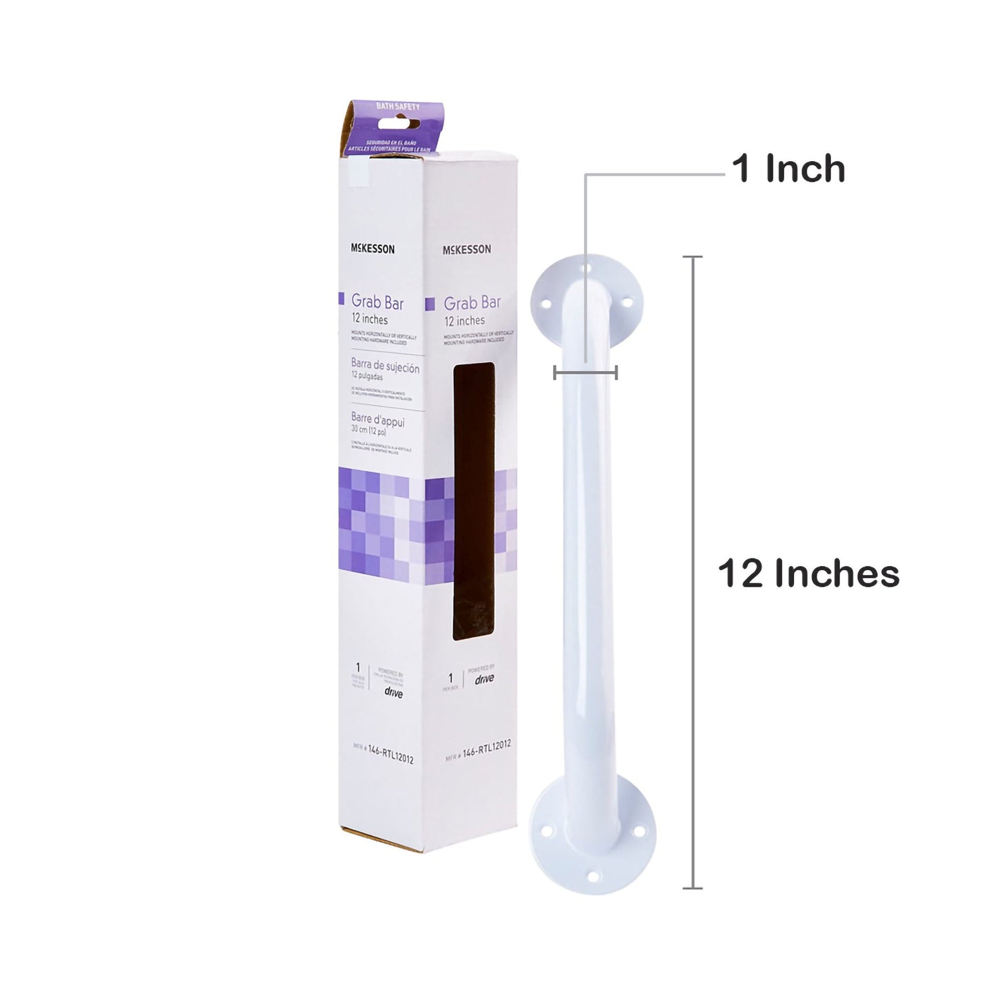 McKesson Wall Grab Bar, White Steel, 12-Inch Length